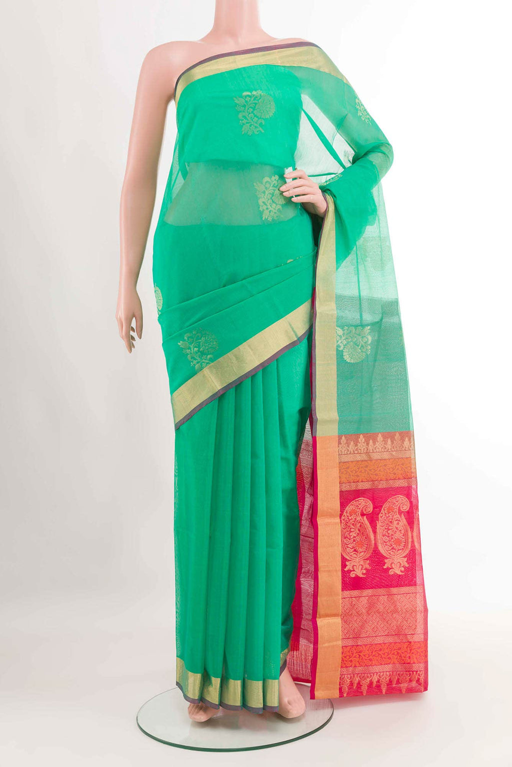 Green Dual Tone Blended Kora Cotton Saree