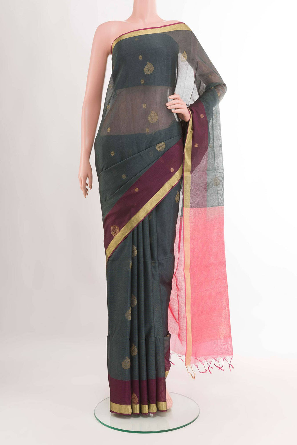 Grey Blended Kora Cotton Saree
