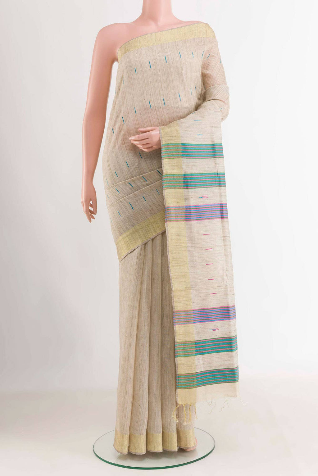 Beige Tussar Silk Saree