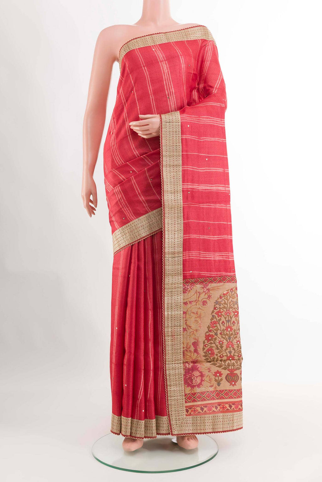 Red Tussar Saree