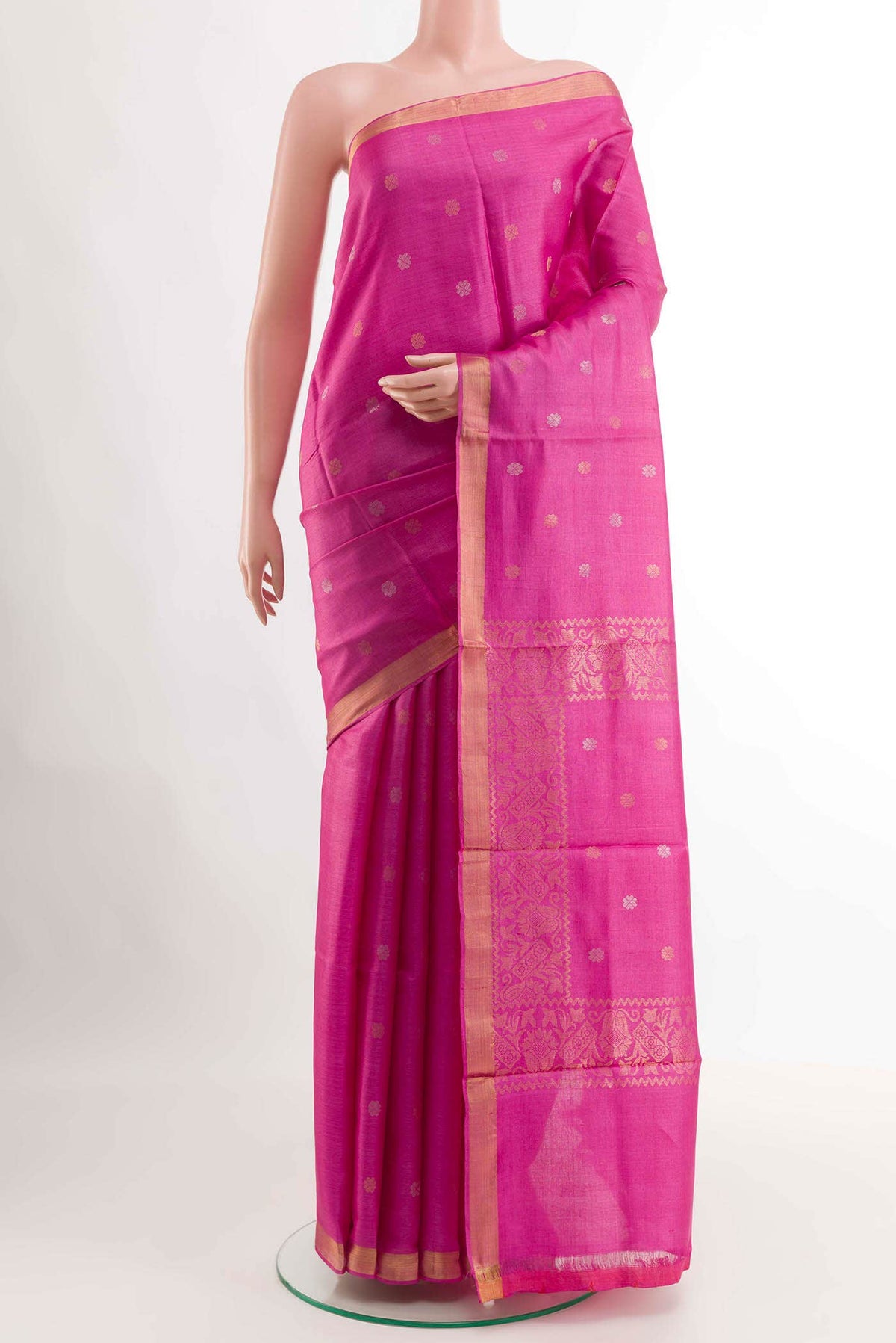 Pink Tussar Silk Saree