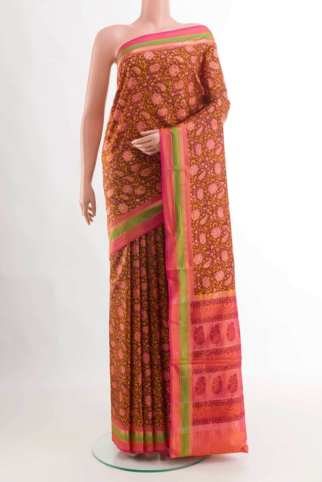 Rust Printed Silk Saree