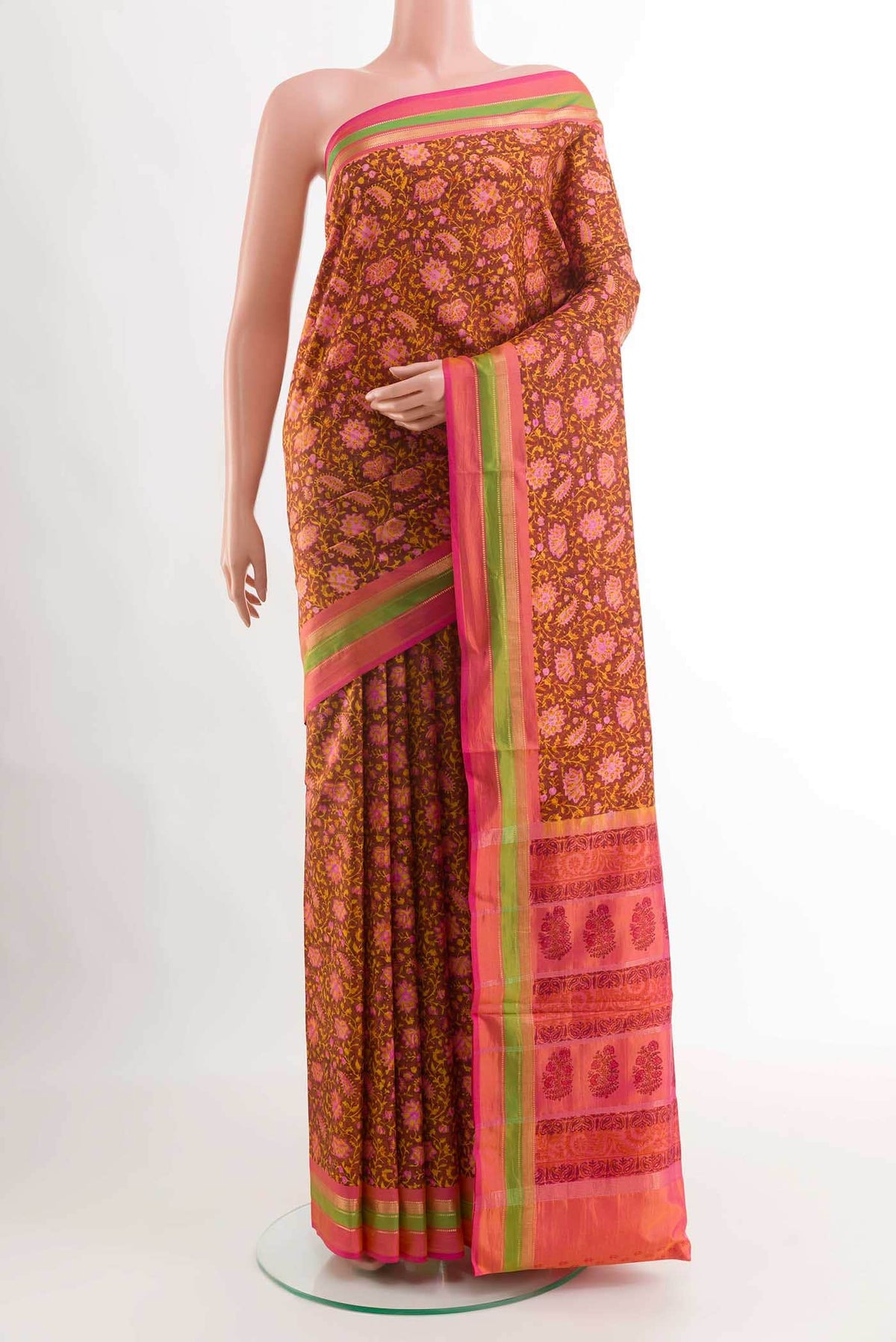 Rust Printed Silk Saree
