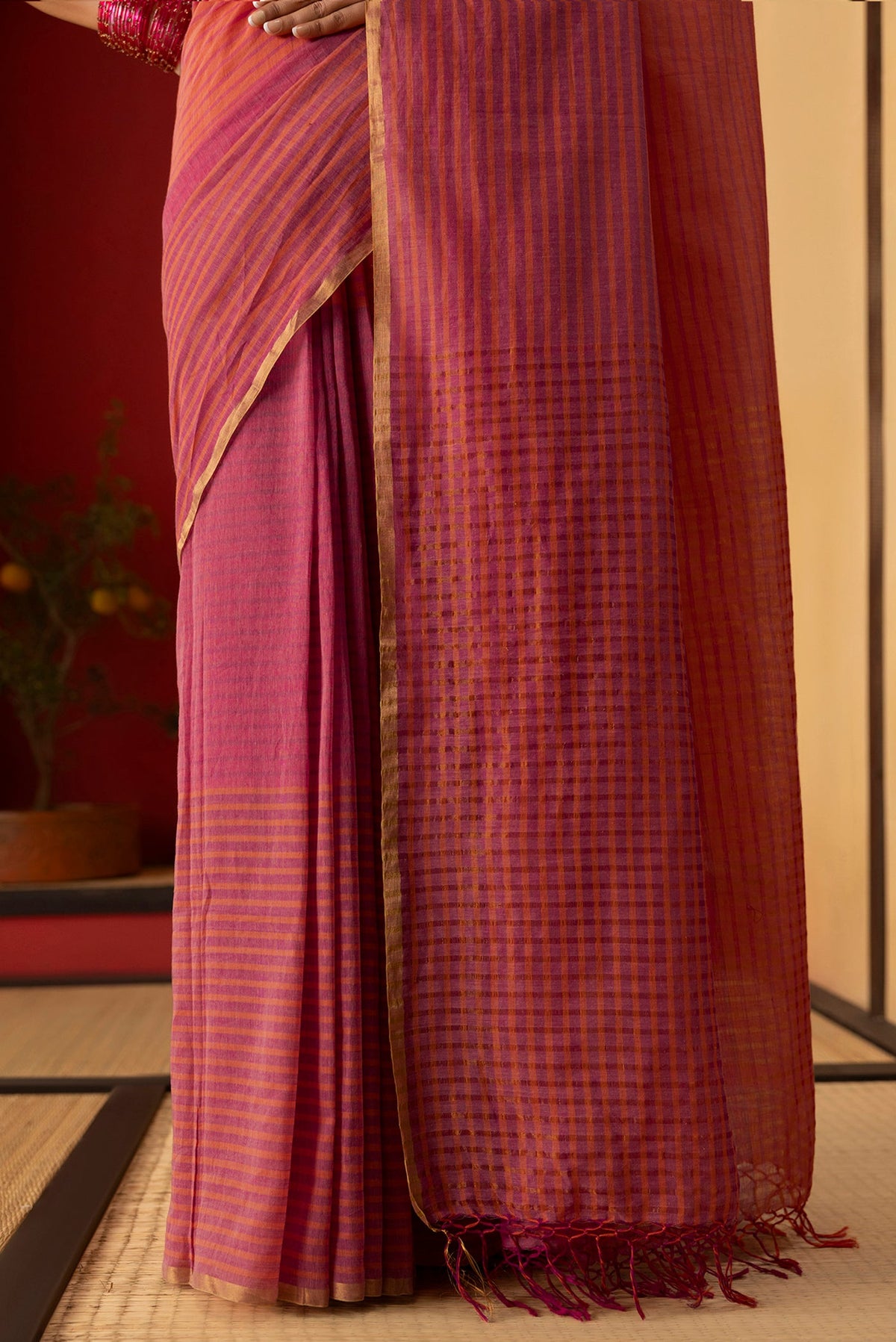 Fiza-Pink Cotton Saree