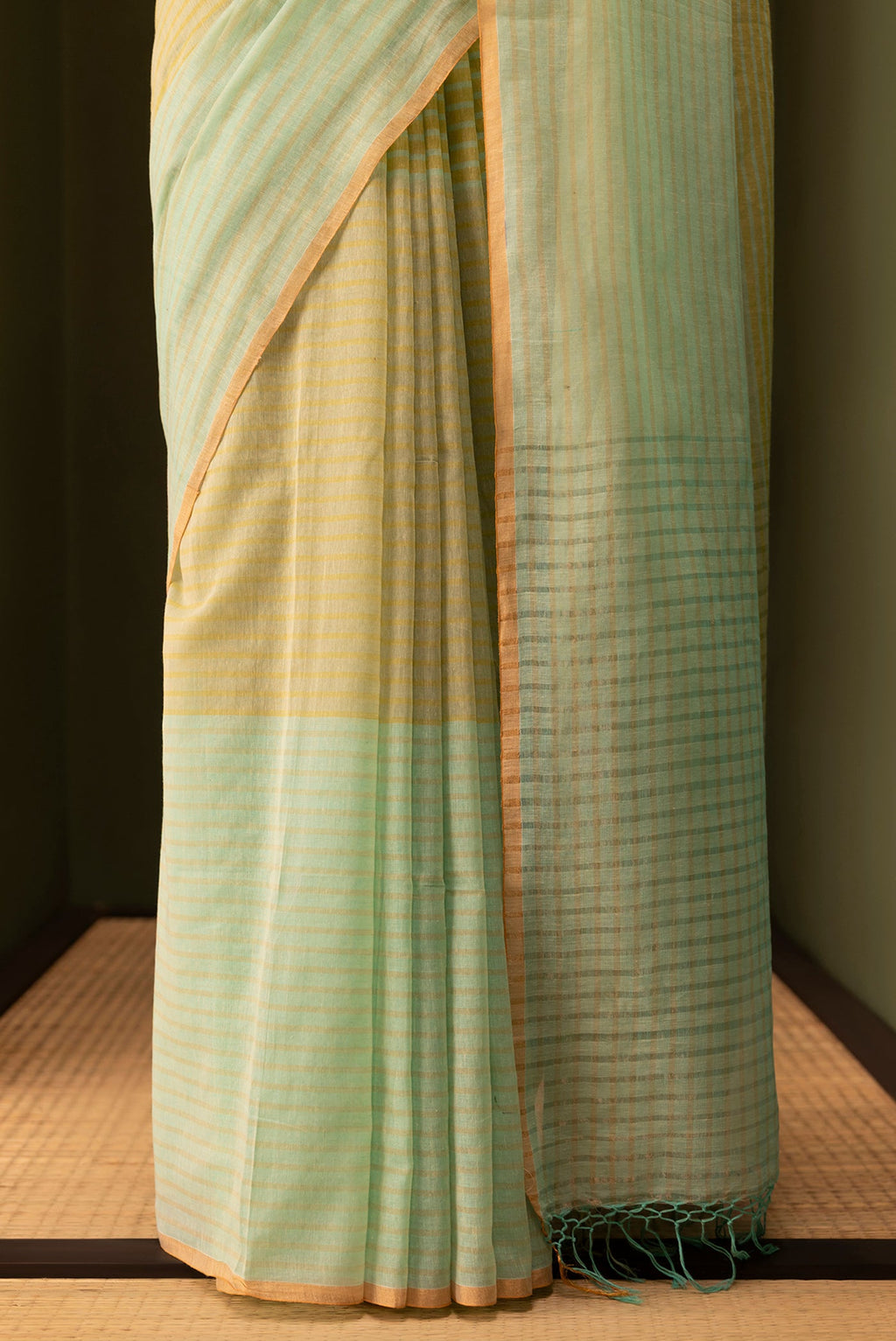 Fiza-Pista Green Cotton Saree