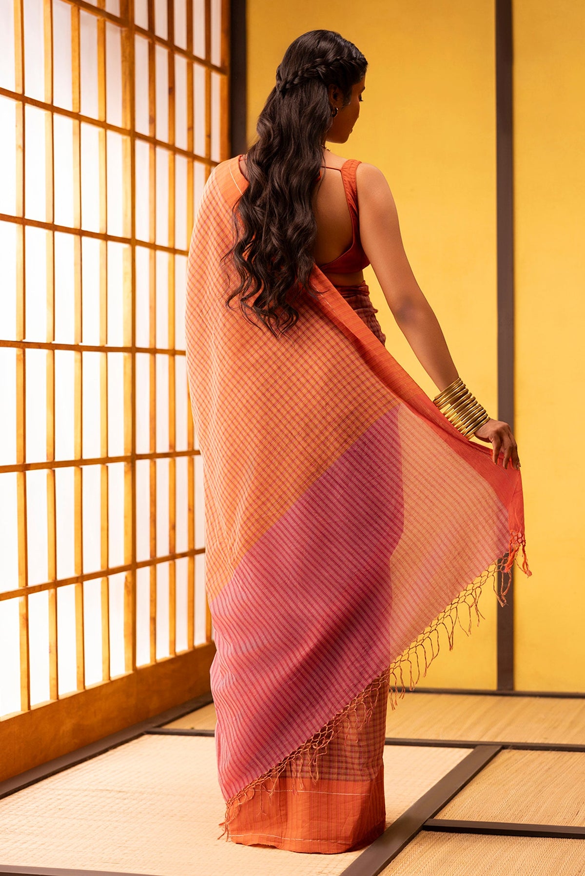 Patang-Orange Cotton Saree