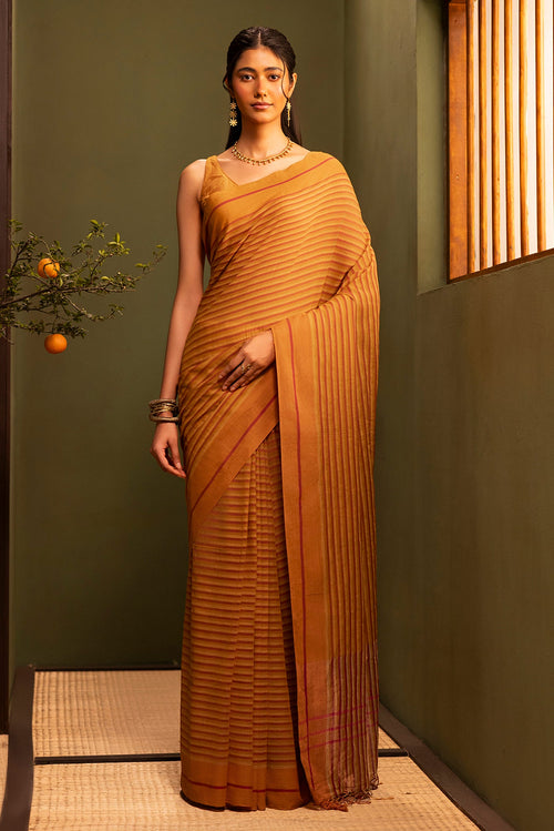 Aamras-Mustard Yellow Cotton Saree