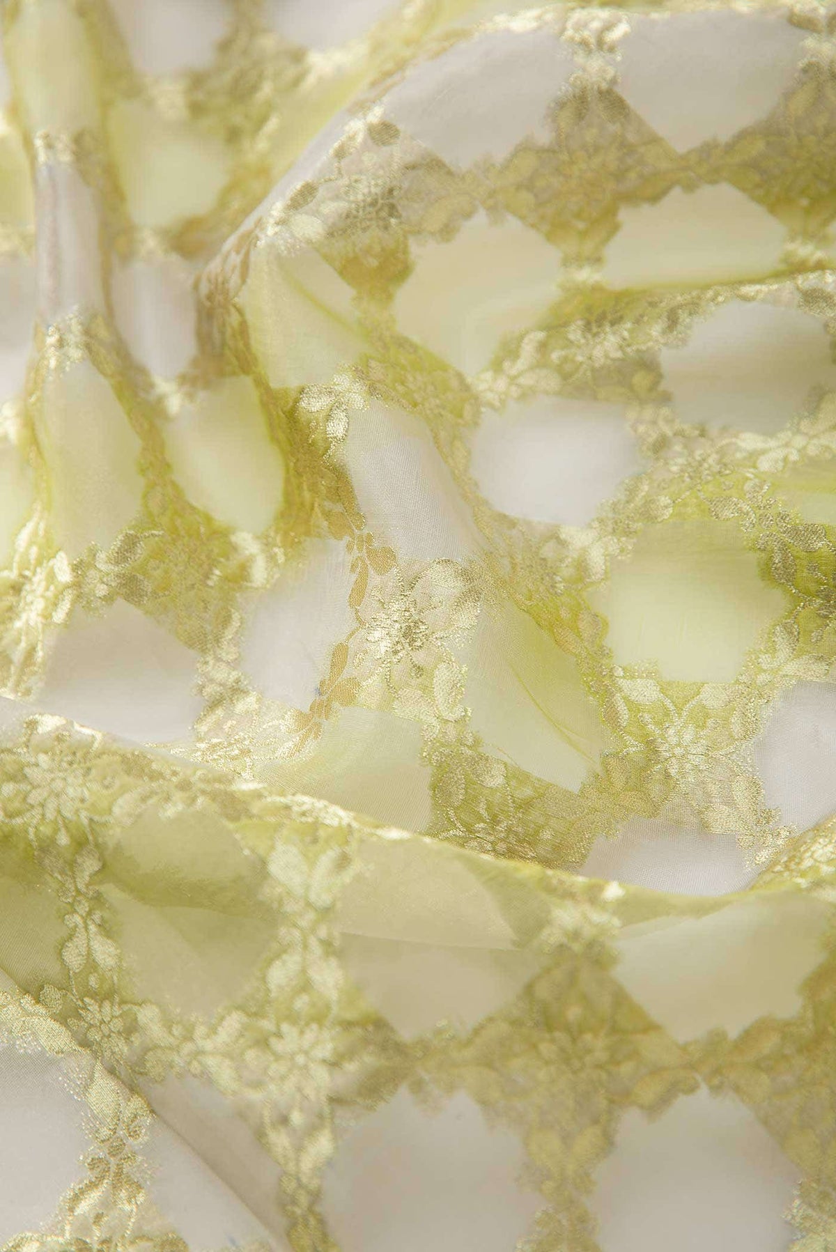 Green and lavender Organza Silk Dress Material