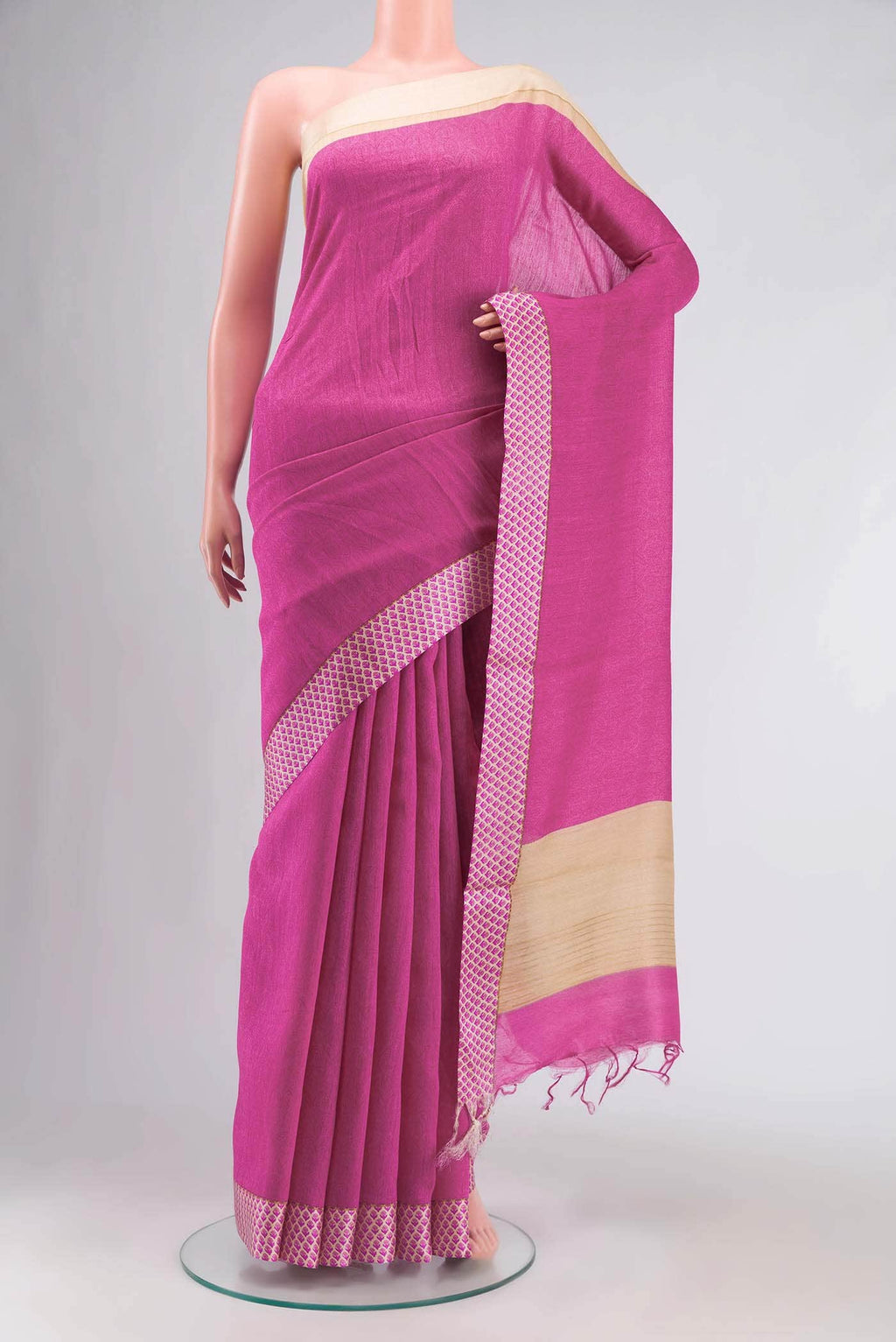 Pink Tussar Silk Saree