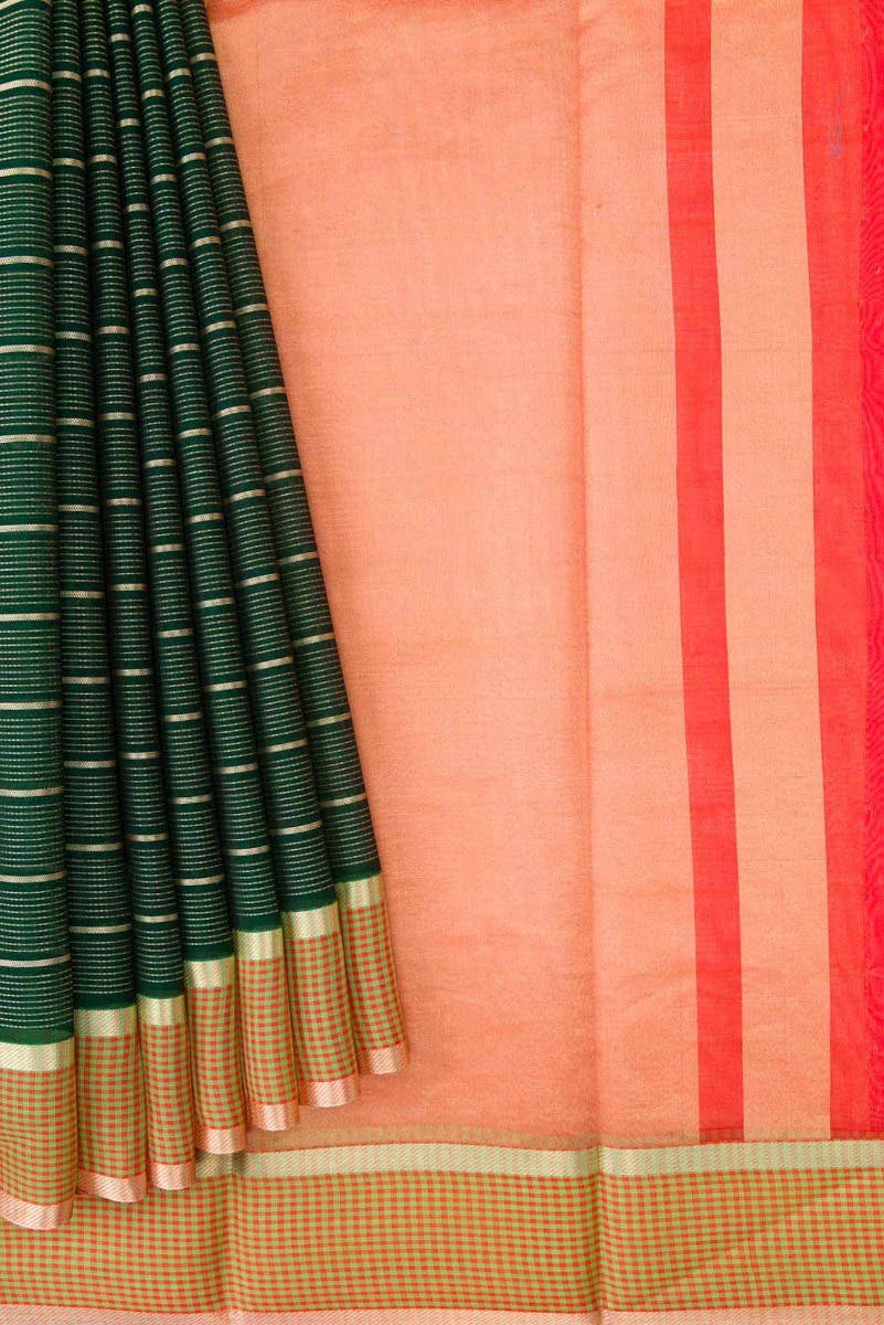 Bottle Green Dual Tone Silk Cotton Saree