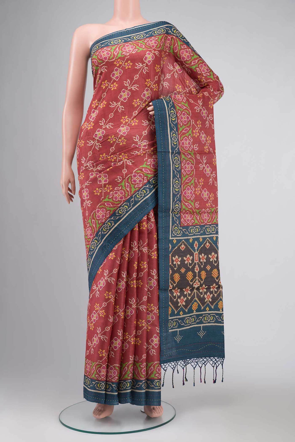 Coral Bhagalpuri Tussar Silk Saree