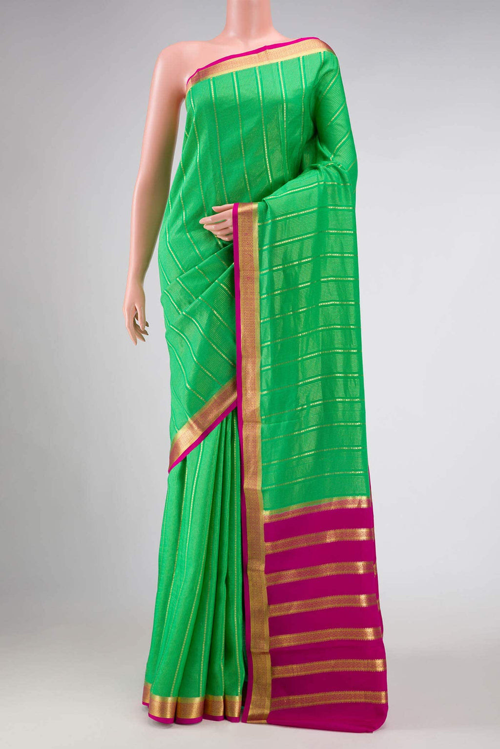 Parrot Green Dual Tone Mysore Crepe Saree