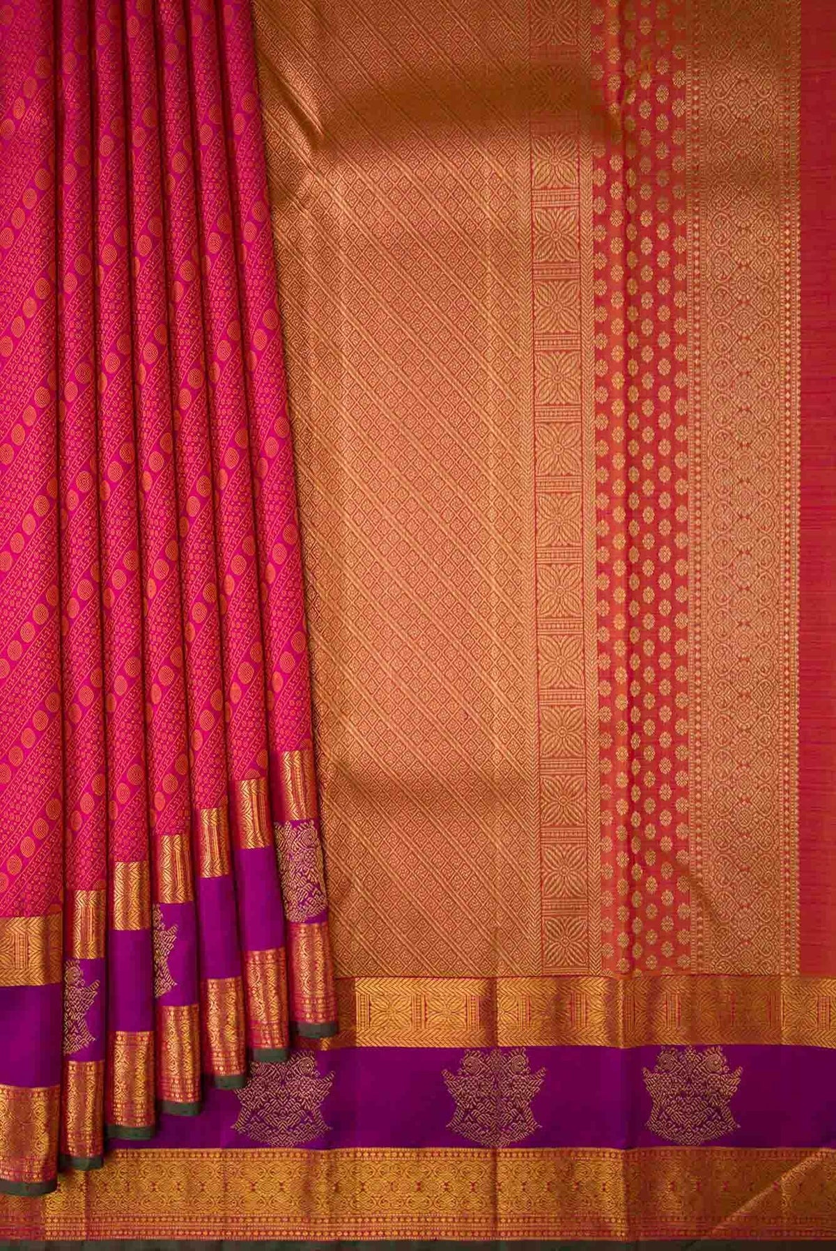 Pure Silk Pure Zari Pink Dual Tone Kanchipuram Saree