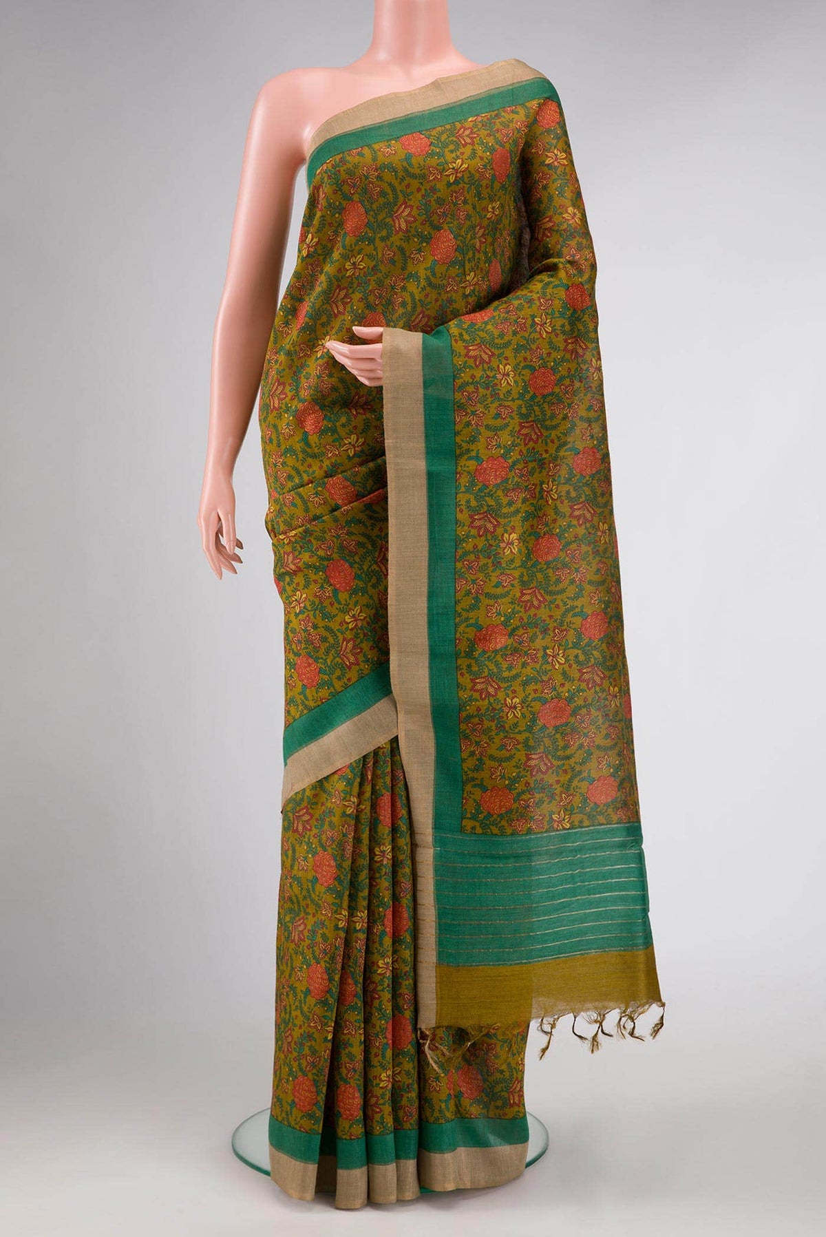 Mehandi Green Dual Tone Jute Silk Saree
