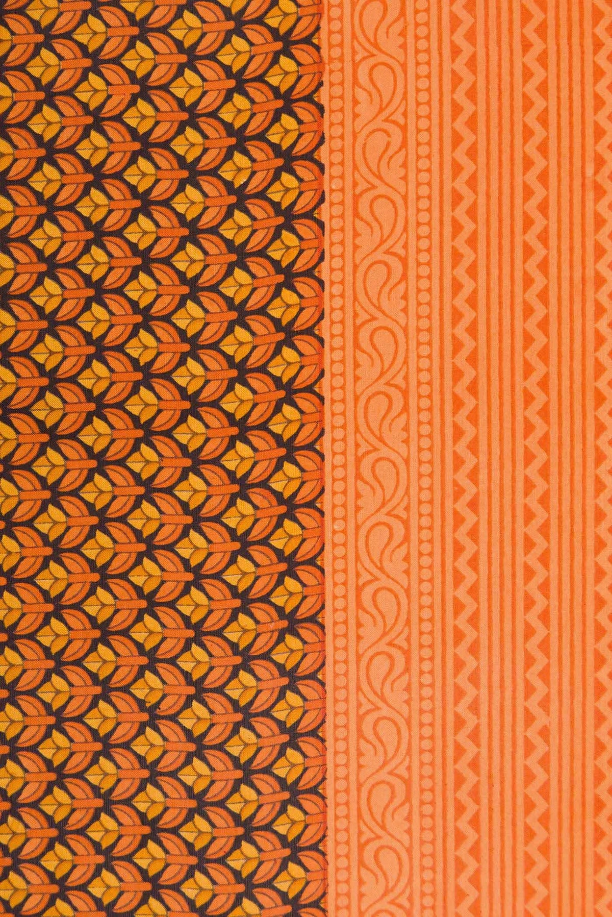 Orange Printed Silk Saree