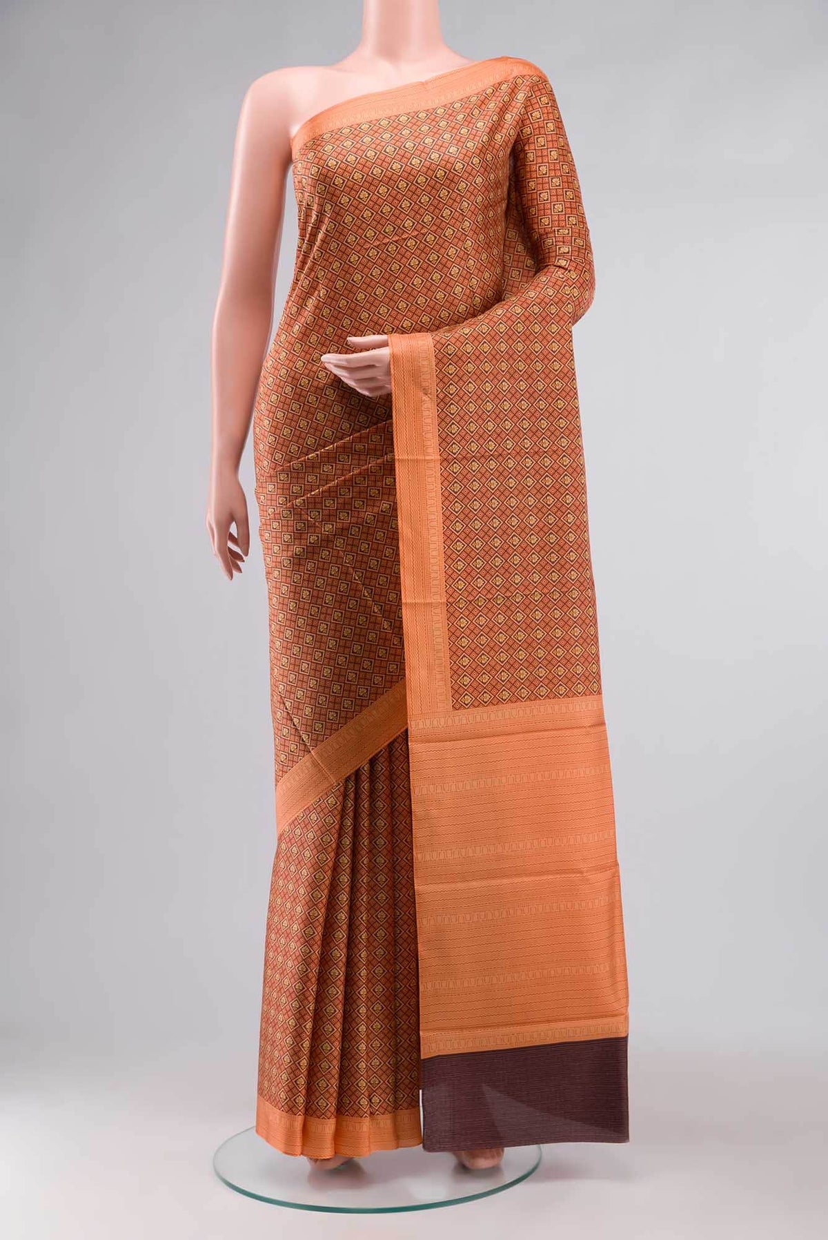 Orange Printed Silk Saree