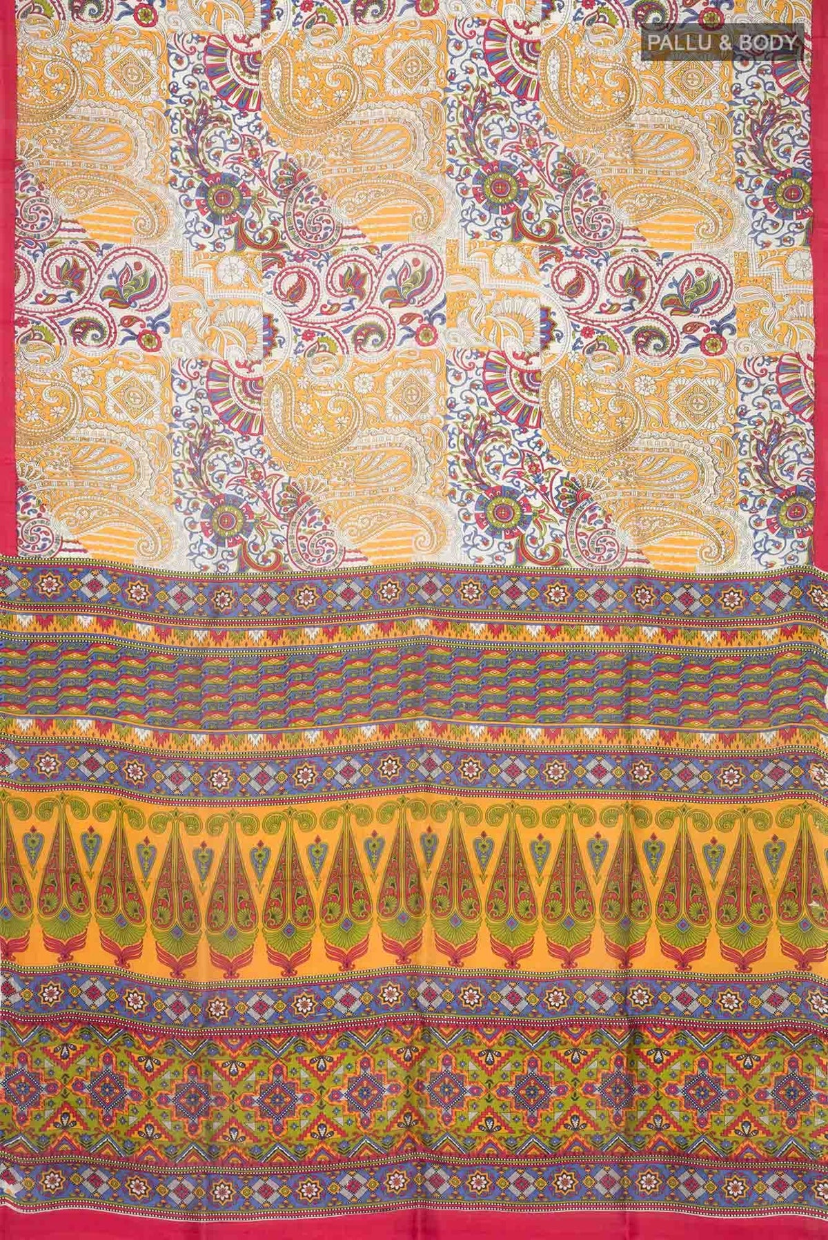 Cream Printed Silk Saree