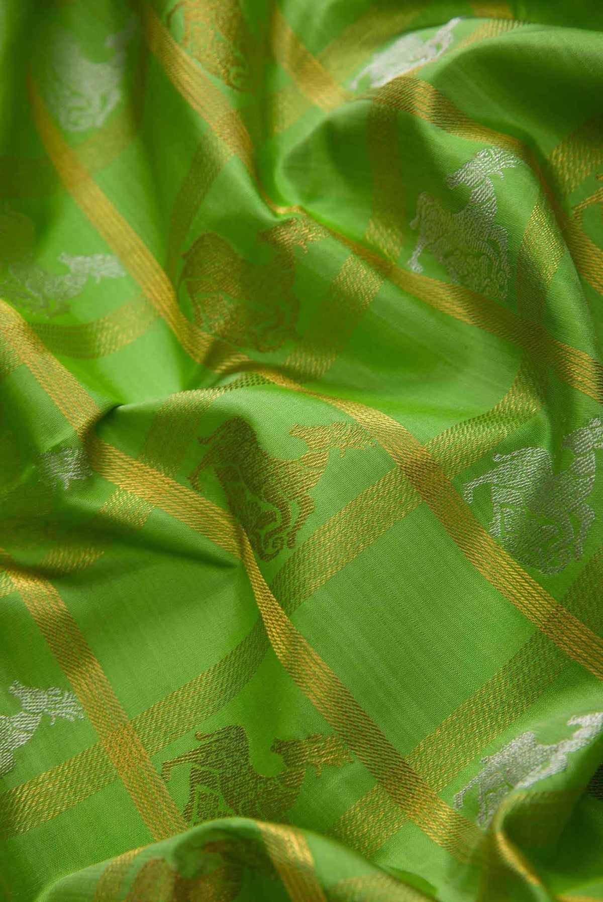 Pure Silk Pure Zari Green Dual Tone Kanjivaram Saree