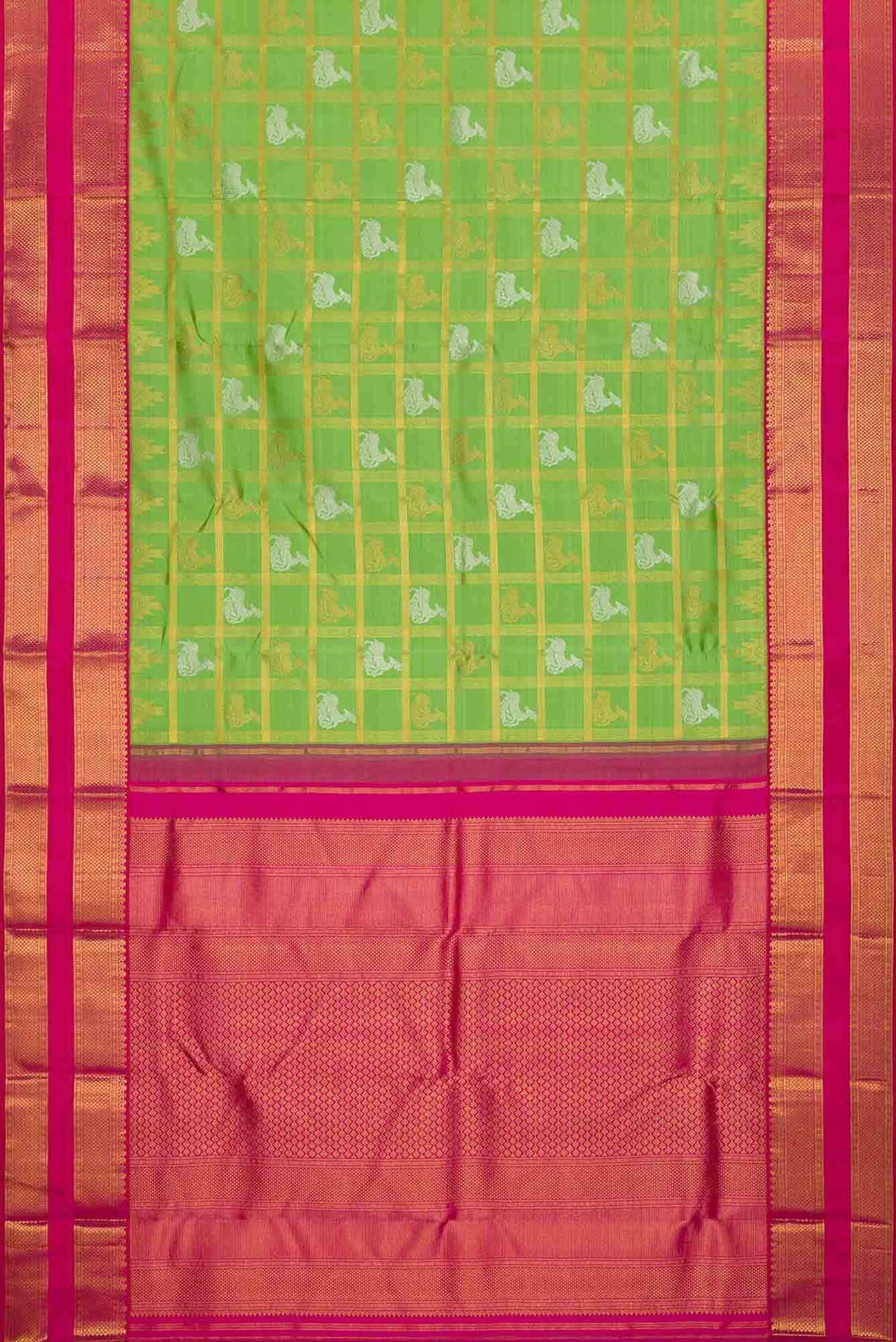Pure Silk Pure Zari Green Dual Tone Kanjivaram Saree
