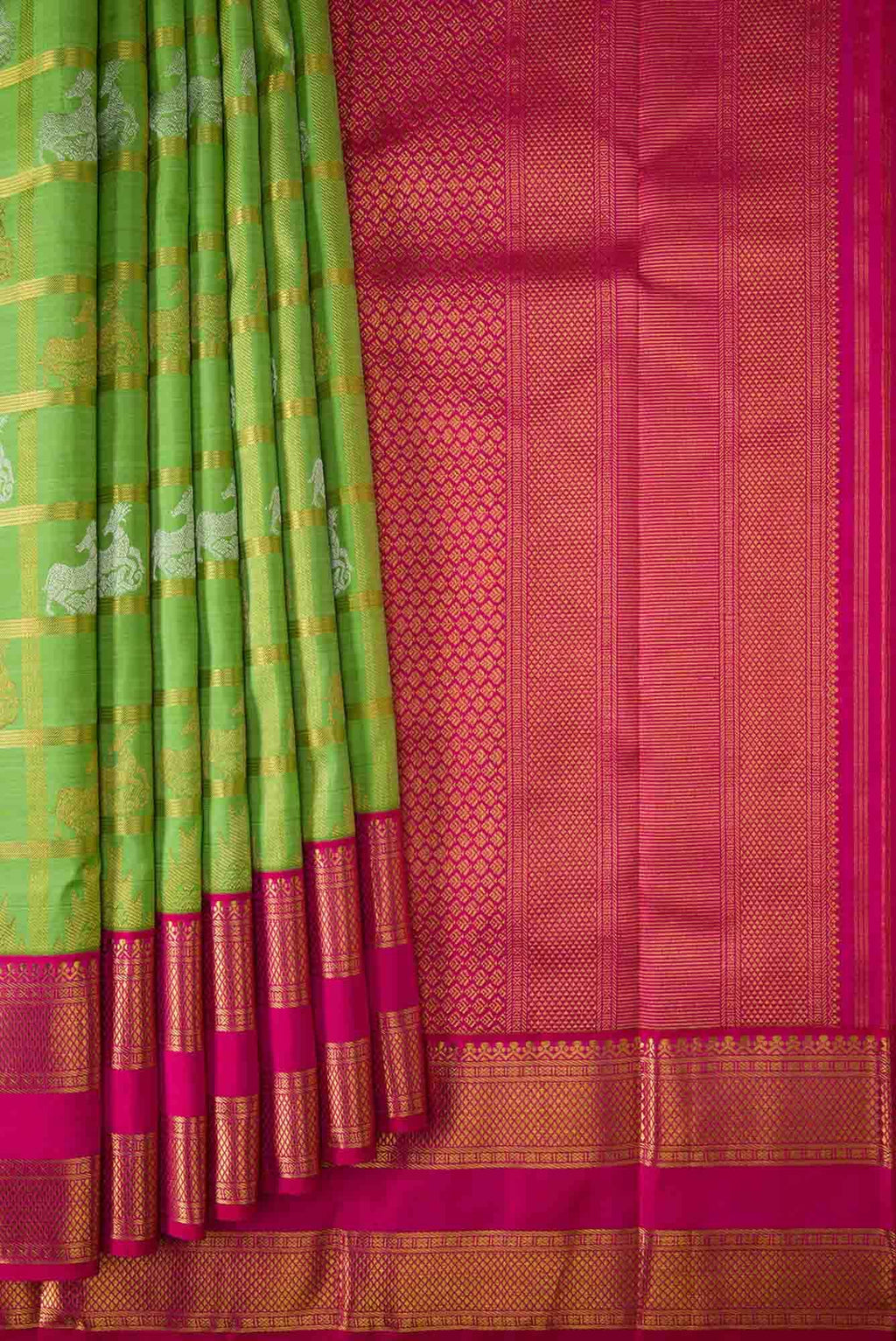 Pure Silk Pure Zari Green Dual Tone Kanjivaram Saree