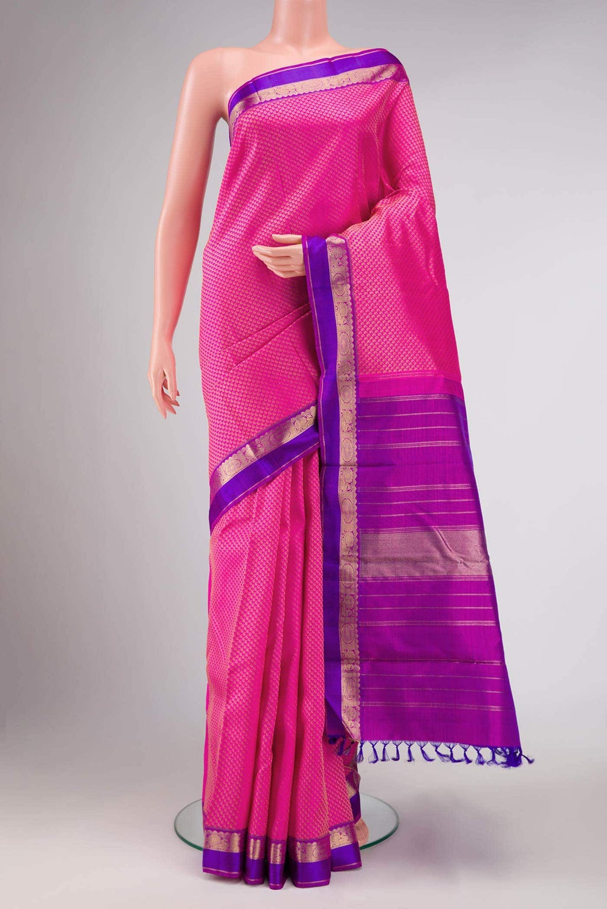 Pure Silk Pure Zari Pink Dual Tone Kanchipuram Saree