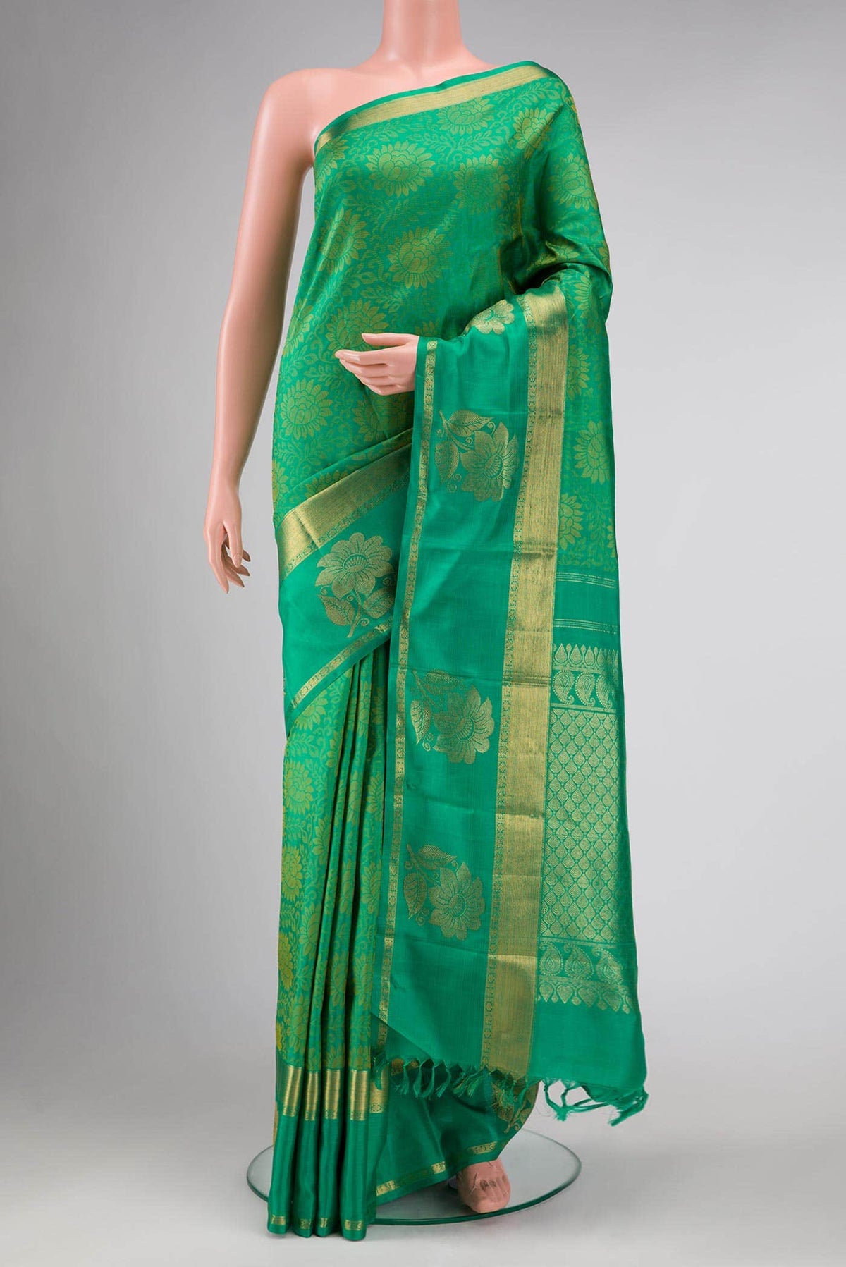 Pure Silk Pure Zari Green Dual Tone Kanchipuram Saree