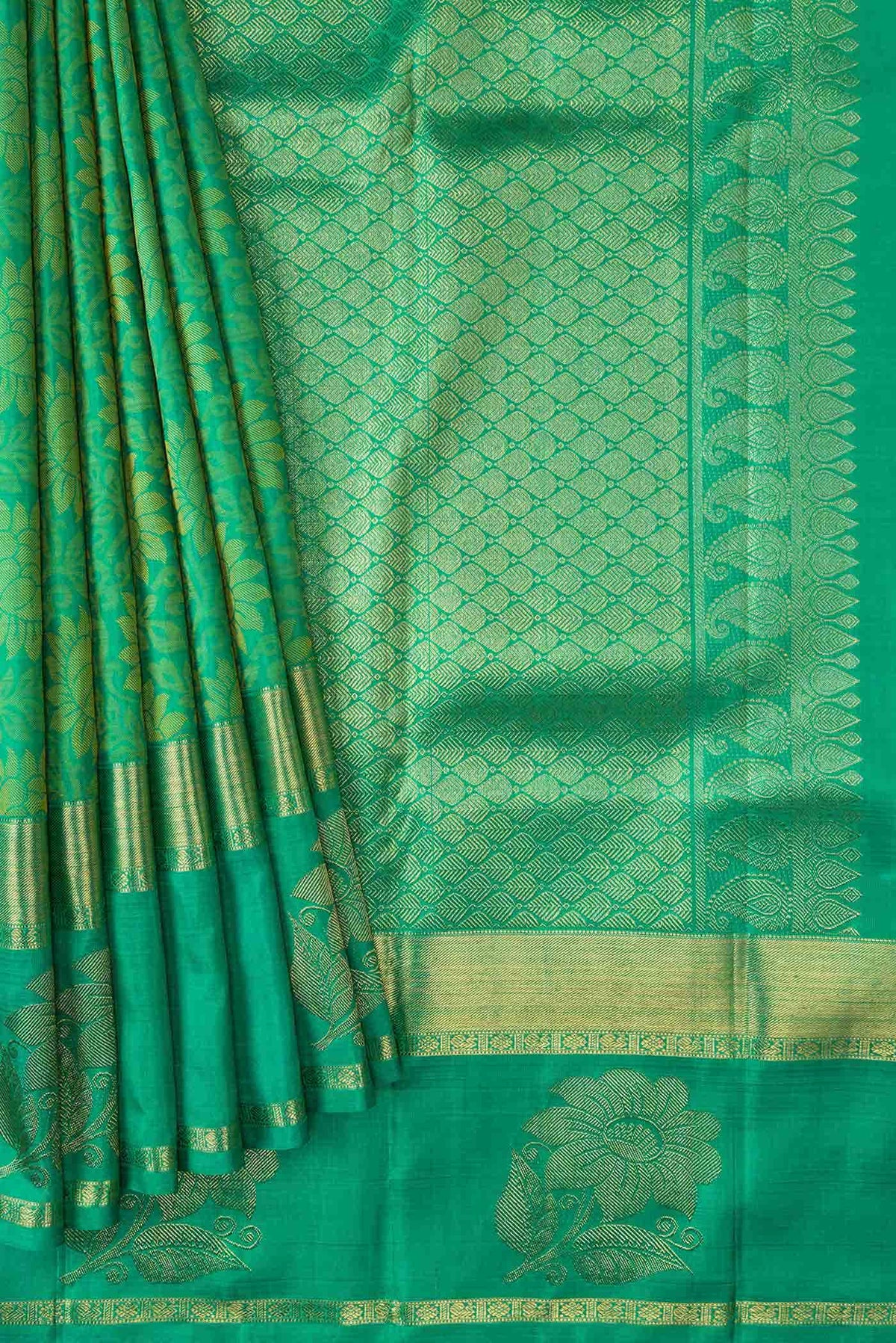 Pure Silk Pure Zari Green Dual Tone Kanchipuram Saree