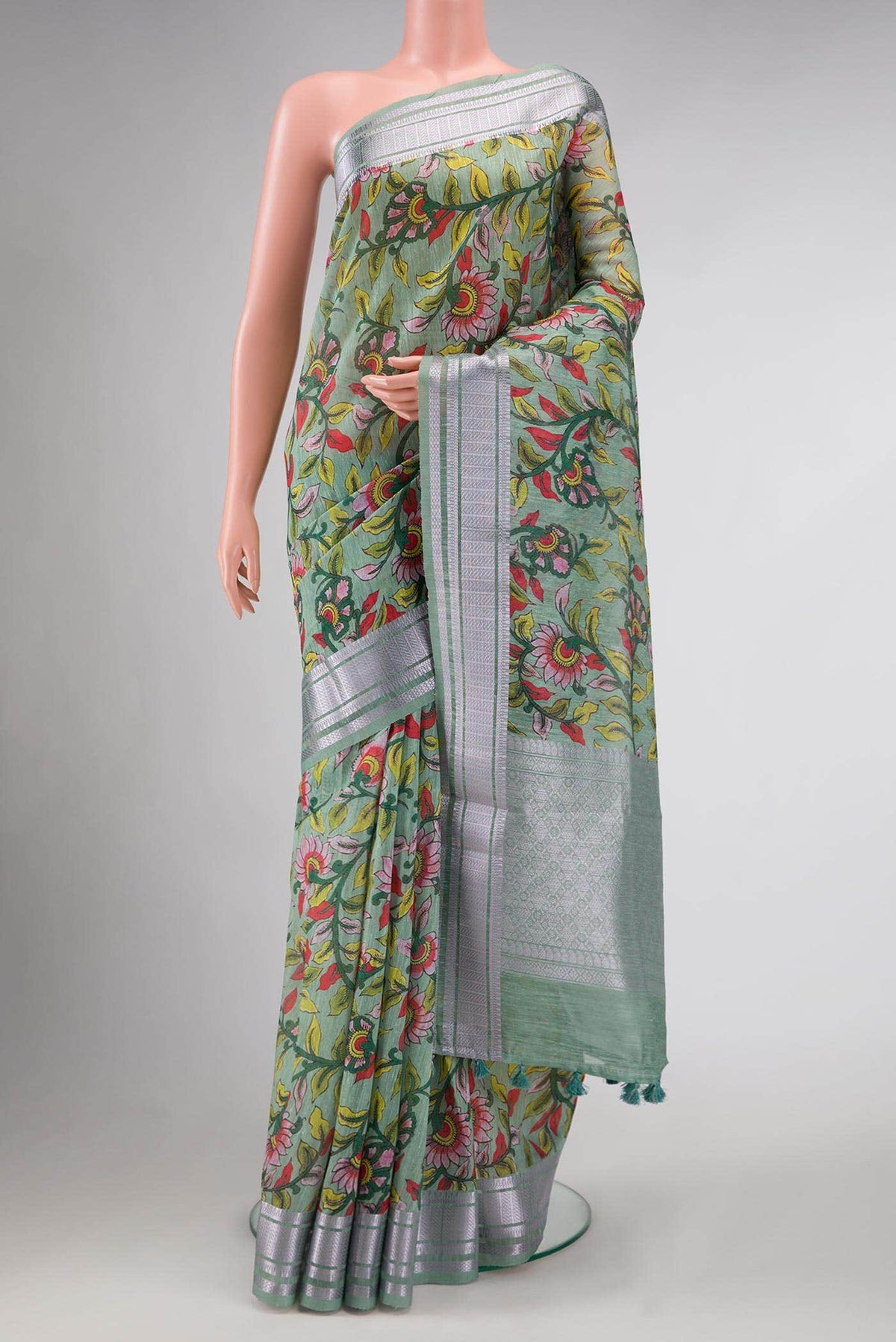 Green Blended Linen Saree
