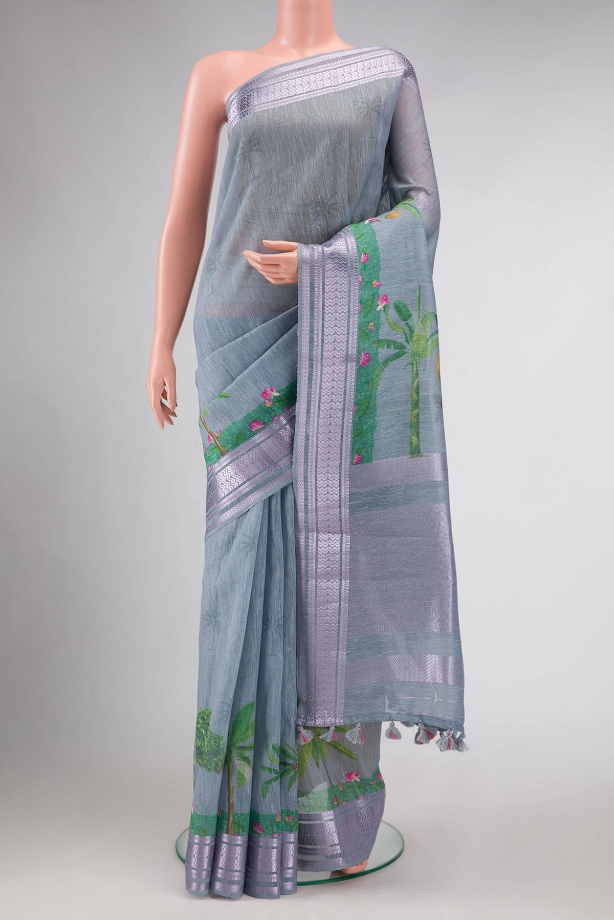 Light Blue Blended Linen Saree