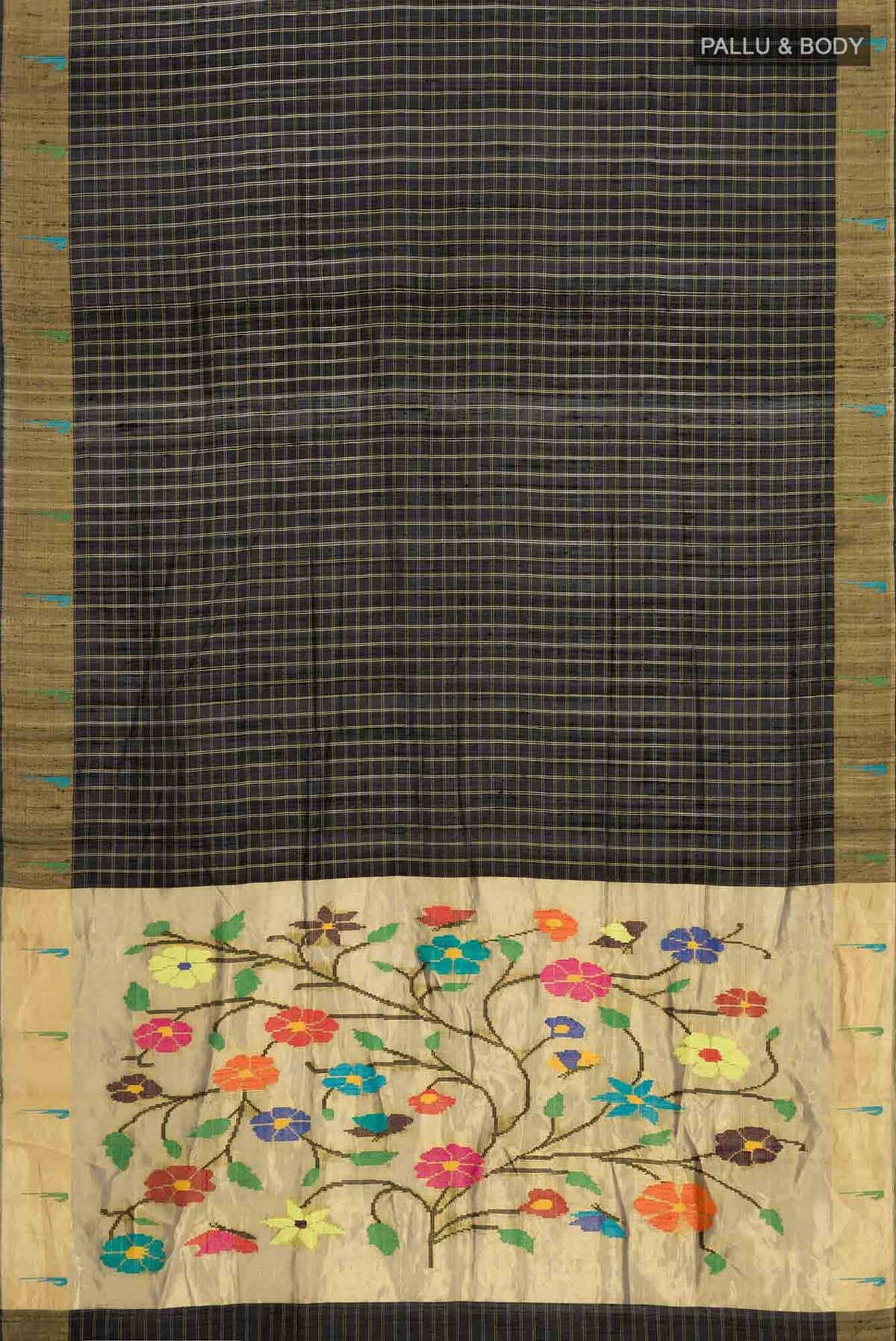 Black Bhagalpuri Tussar Silk Saree