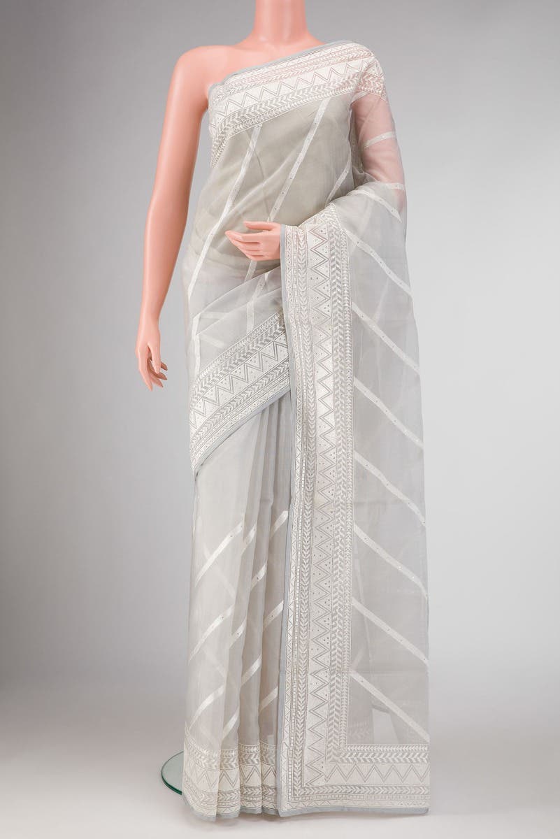 Grey Dual Tone Organza Silk Saree