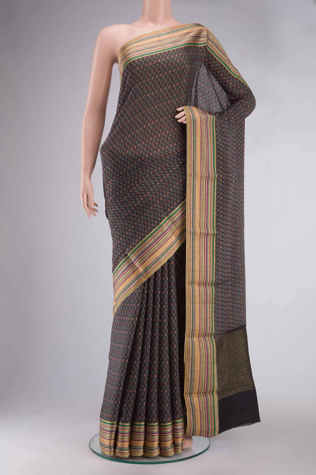 Black Mysore Crepe Saree
