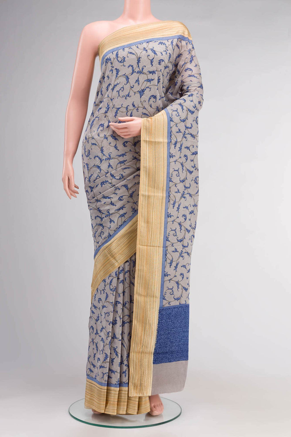 Grey Mysore Crepe Saree