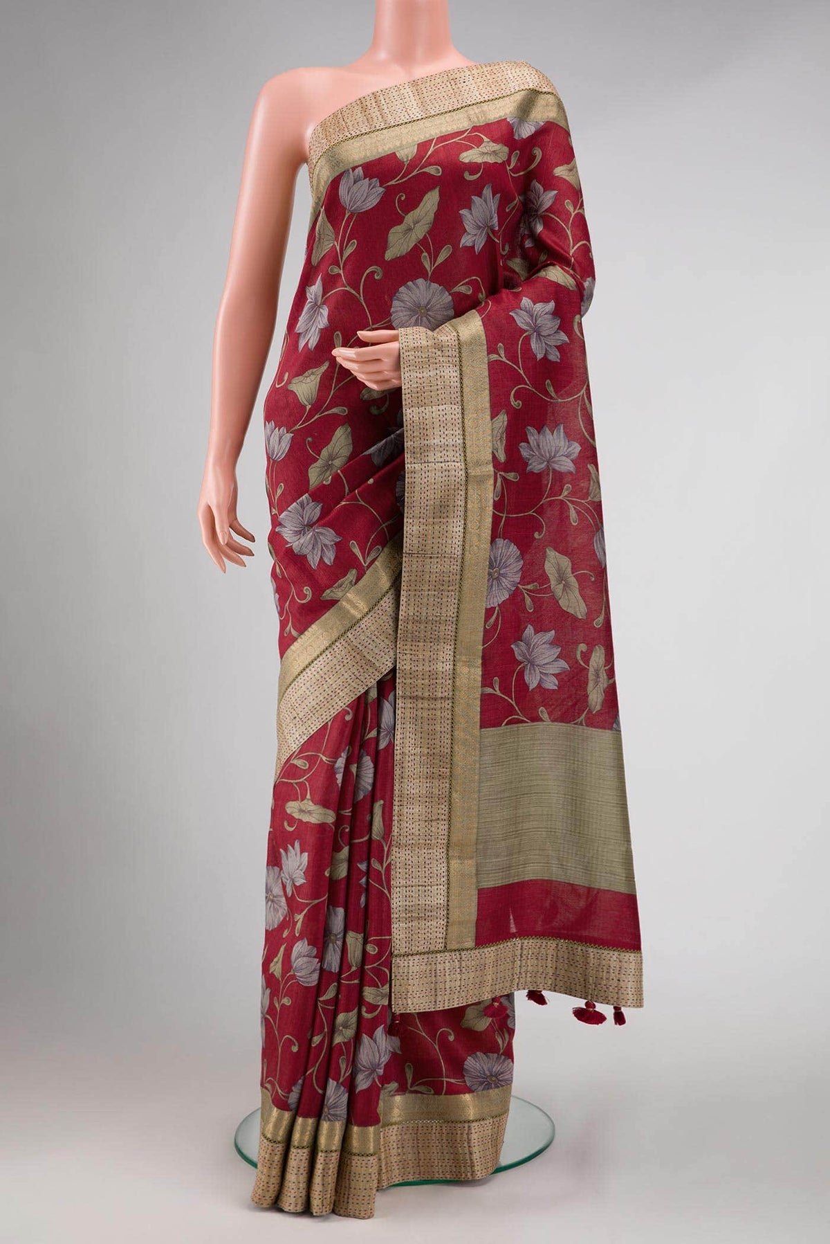 Maroon Tussar Silk Saree