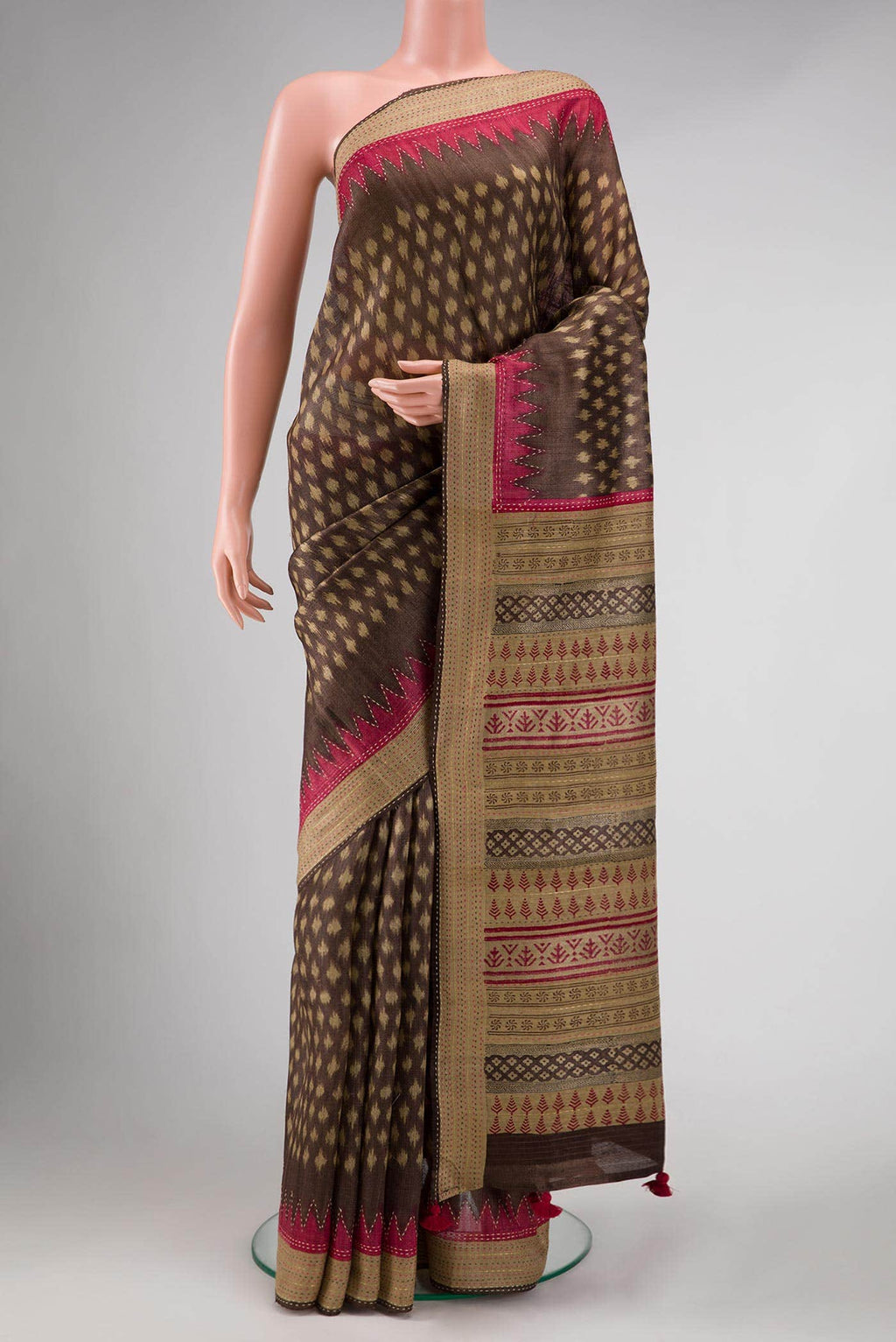Brown Tussar Silk Saree