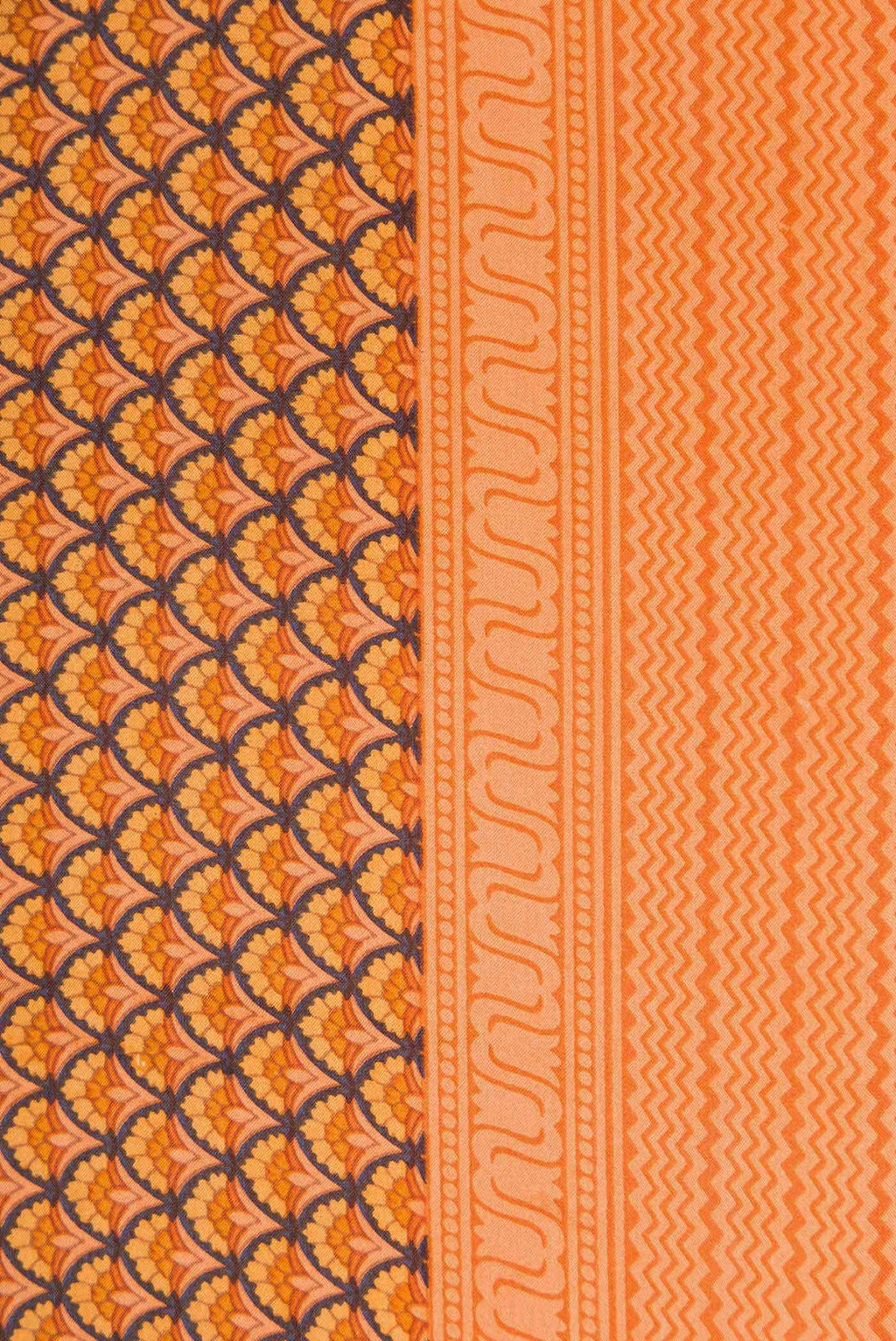 Orange Printed Silk Saree