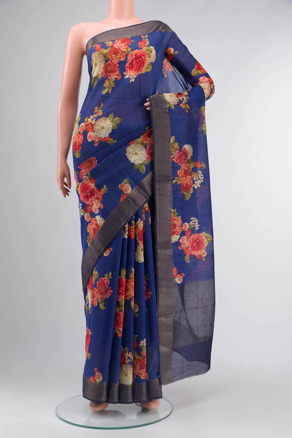 Blue Tussar Silk Saree