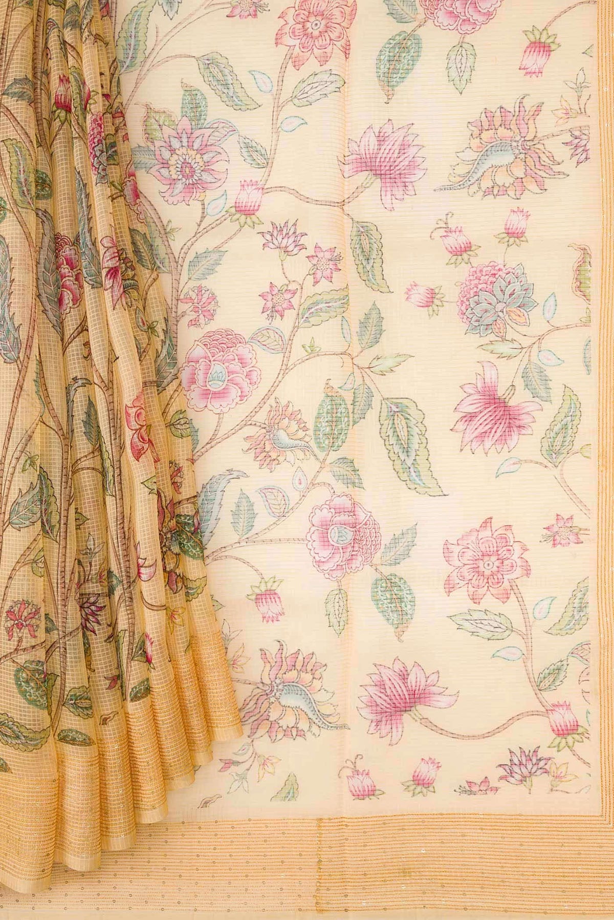 Golden Peach Organza Silk Saree