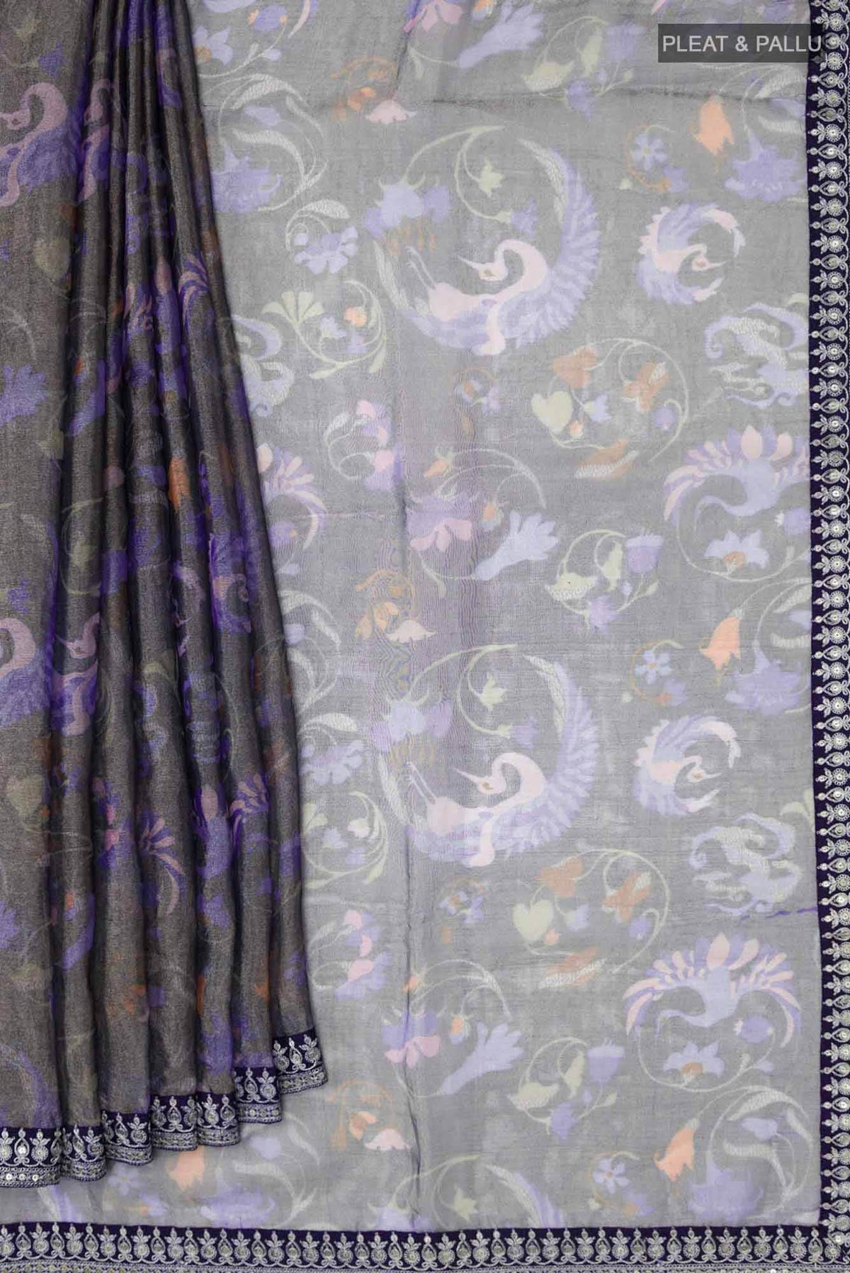 Navy Blue with Silver Dual Tone Organza Silk Saree