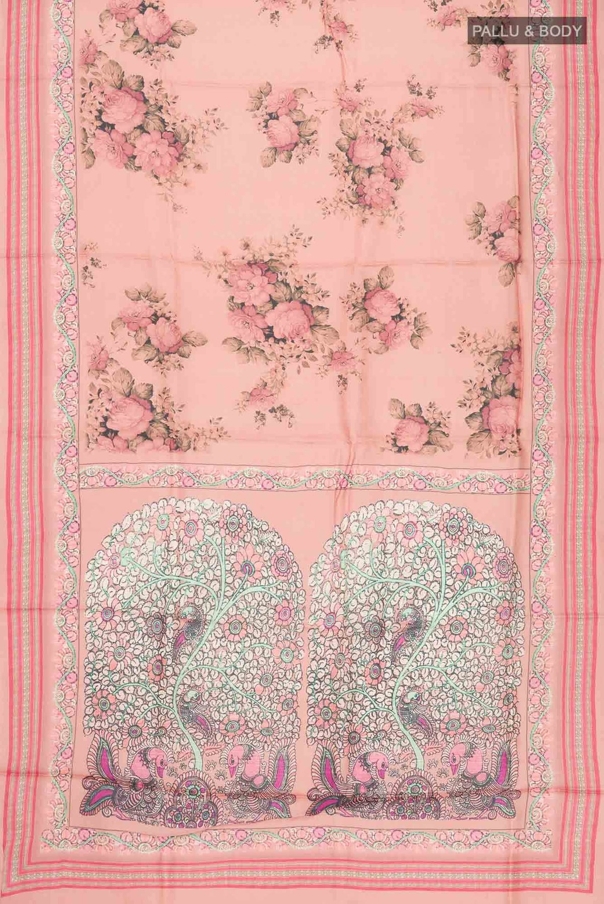 Peach Tussar Silk Saree