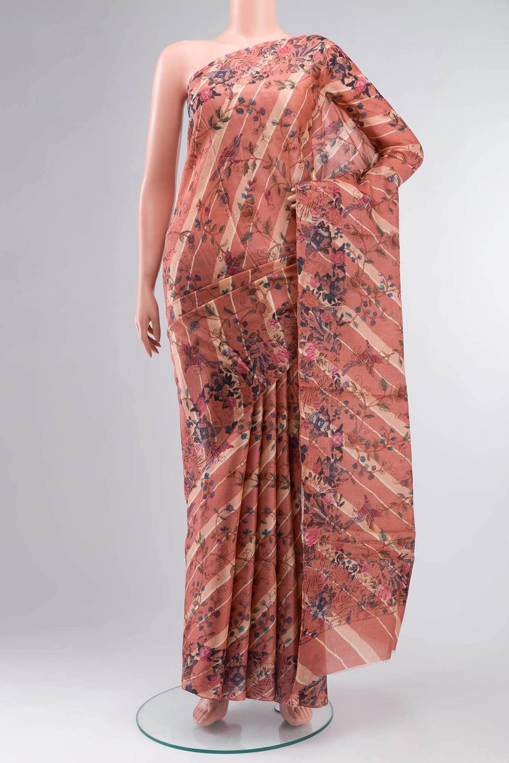 Coral Bhagalpuri Tussar Silk Saree