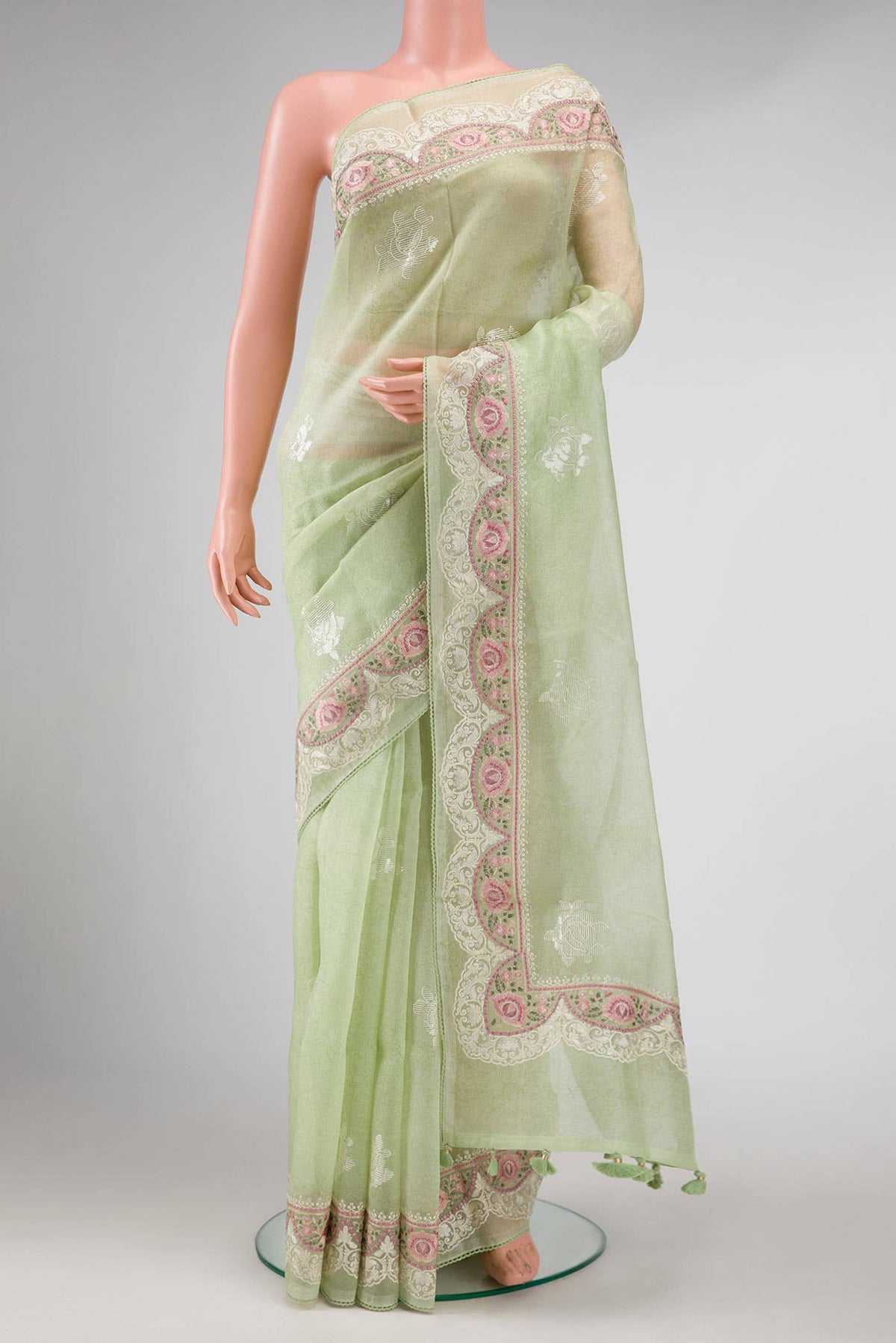 Pista Green Organza Silk Saree