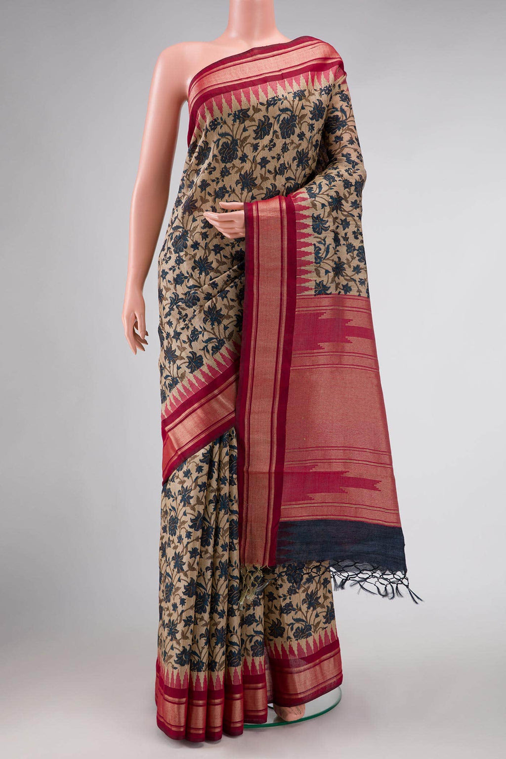 Sandal Jute Silk Saree