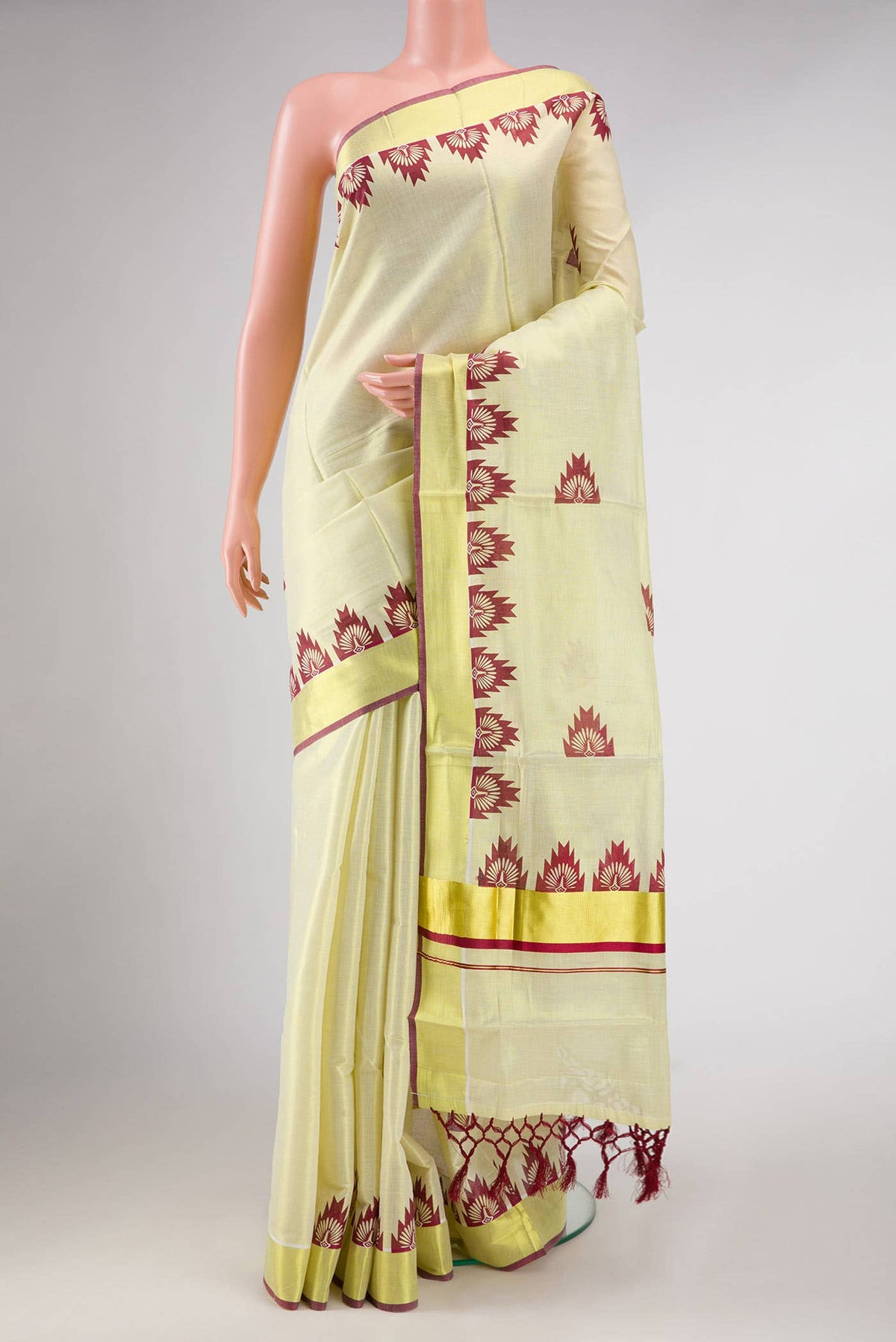 Gold Dual Tone Kerala Cotton Saree