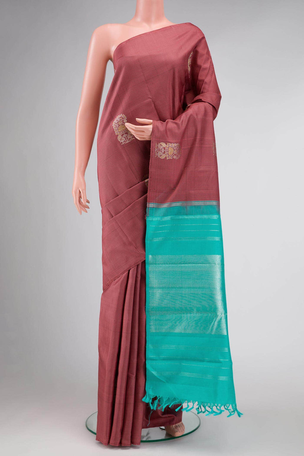 Pure Silk Pure Zari Dark Mauve Kanjivaram Saree
