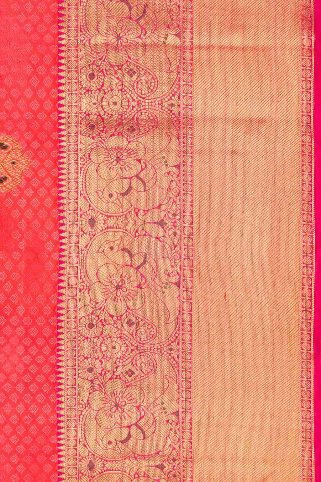 Pure Silk Pure Zari Coral Dual Tone Kanchipuram Saree