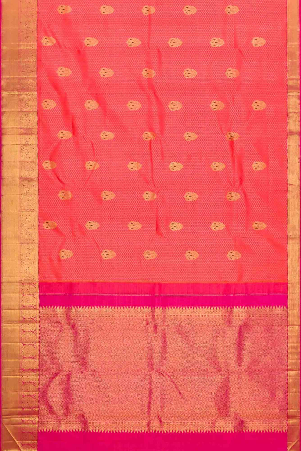 Pure Silk Pure Zari Coral Dual Tone Kanchipuram Saree