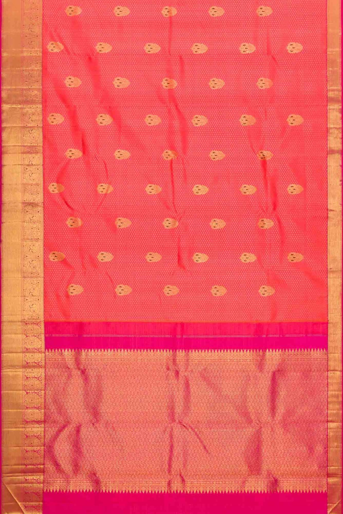 Pure Silk Pure Zari Coral Dual Tone Kanchipuram Saree