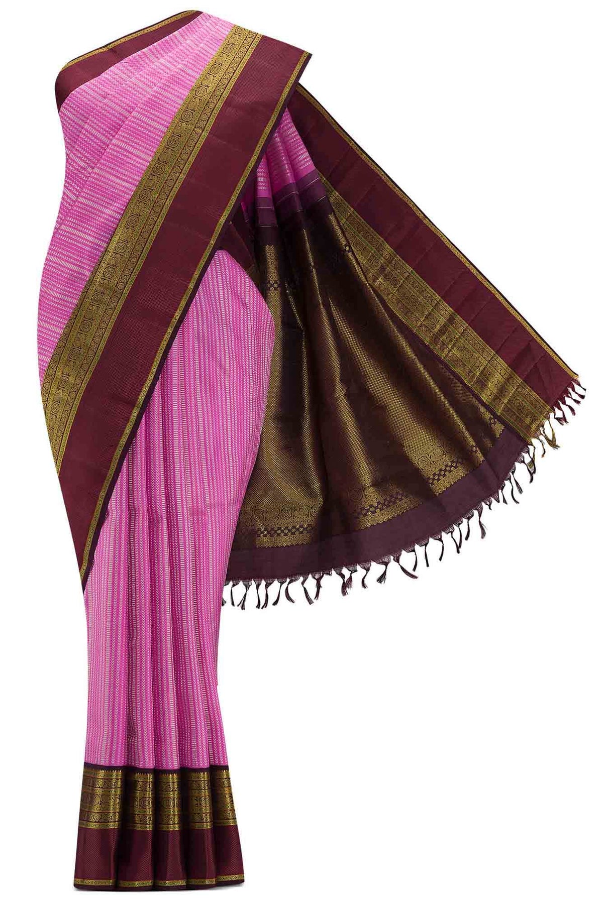 Pure Silk Pure Zari Pink Dual Tone Kanchipuram Saree