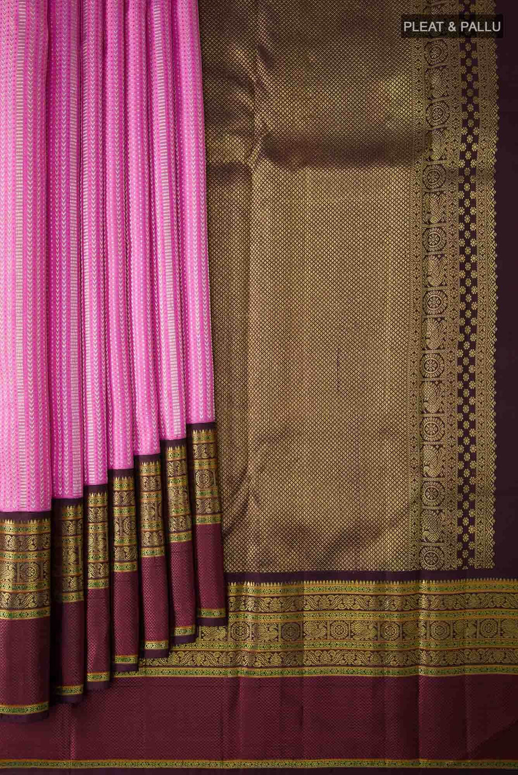 Pure Silk Pure Zari Pink Dual Tone Kanchipuram Saree